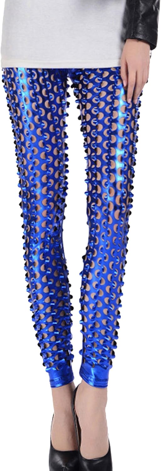 Panegy Women Punk Rock Leggings Hollow Leggings Party Digital Skinny Trousers