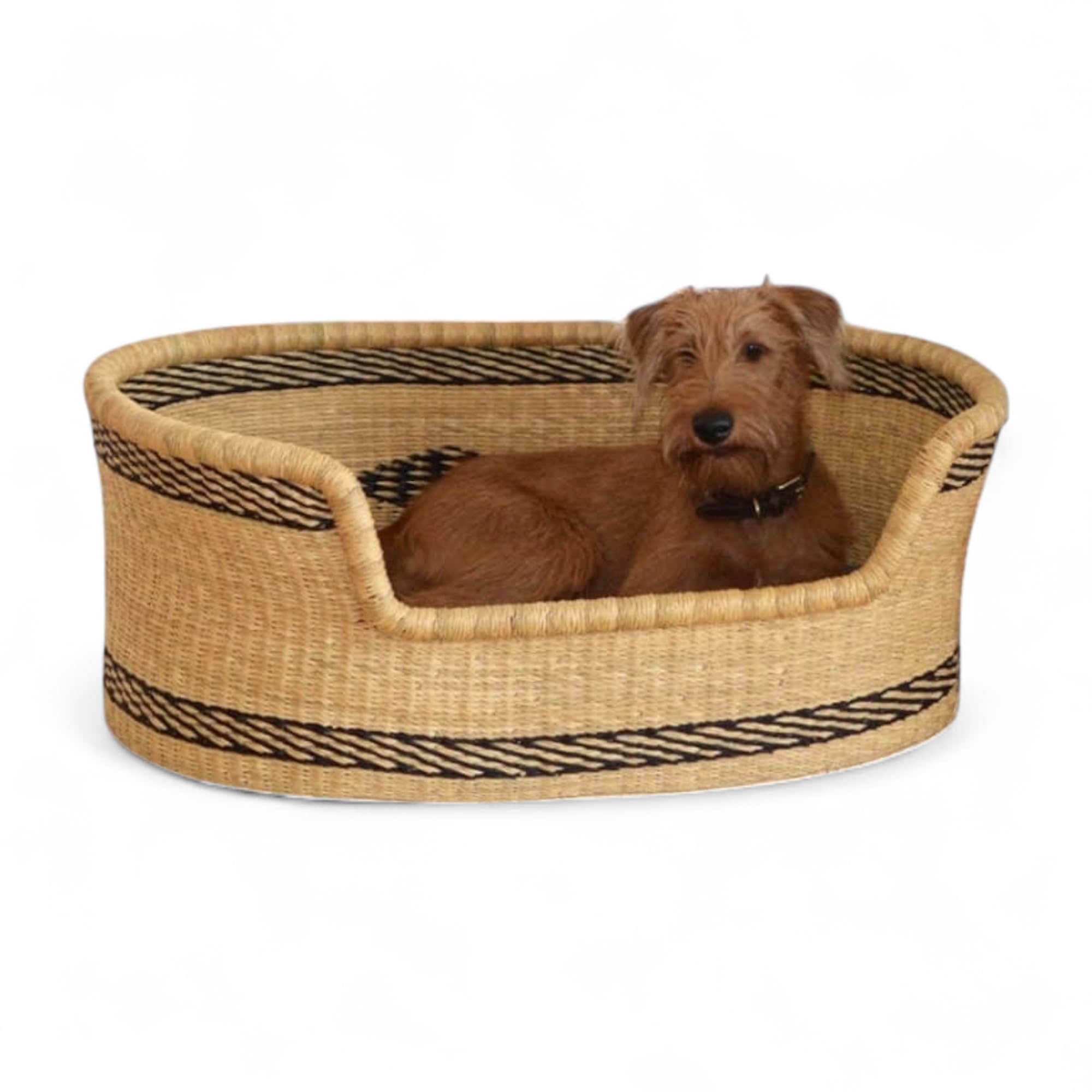 Dog Bed Basket, Natural Elephant Grass Woven Pet Bed – Handmade Sustainable Dog Sleeping Basket(Medium)