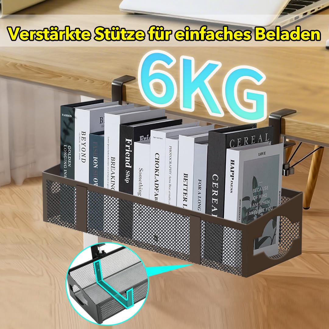 Kabelmanagement-Ablage Unter dem Schreibtisch- Ohne Bohren, Stützmetallstange hinzufügen - Büro und Zuhause - Keine Schäden am Tisch (Black, 42cm)