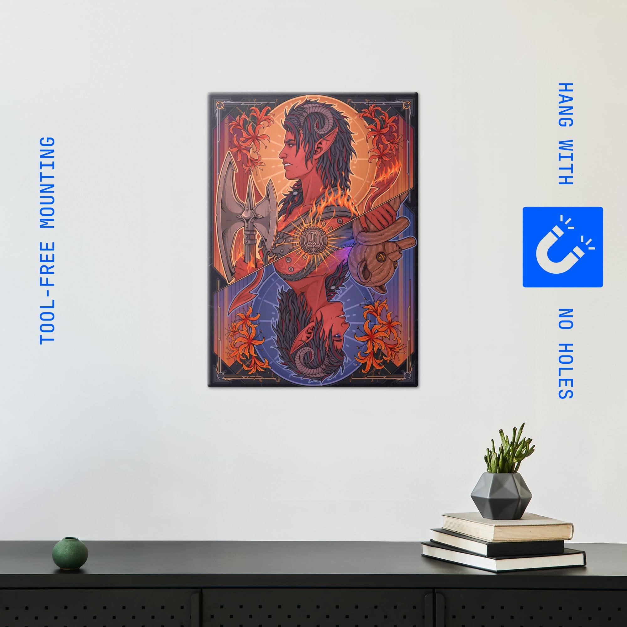 Displate Metallposter Dungeons And Dragons Karlach Duality Card Wanddeko Poster für Schlafzimmer Magnetische Befestigung 32 x 45 cm