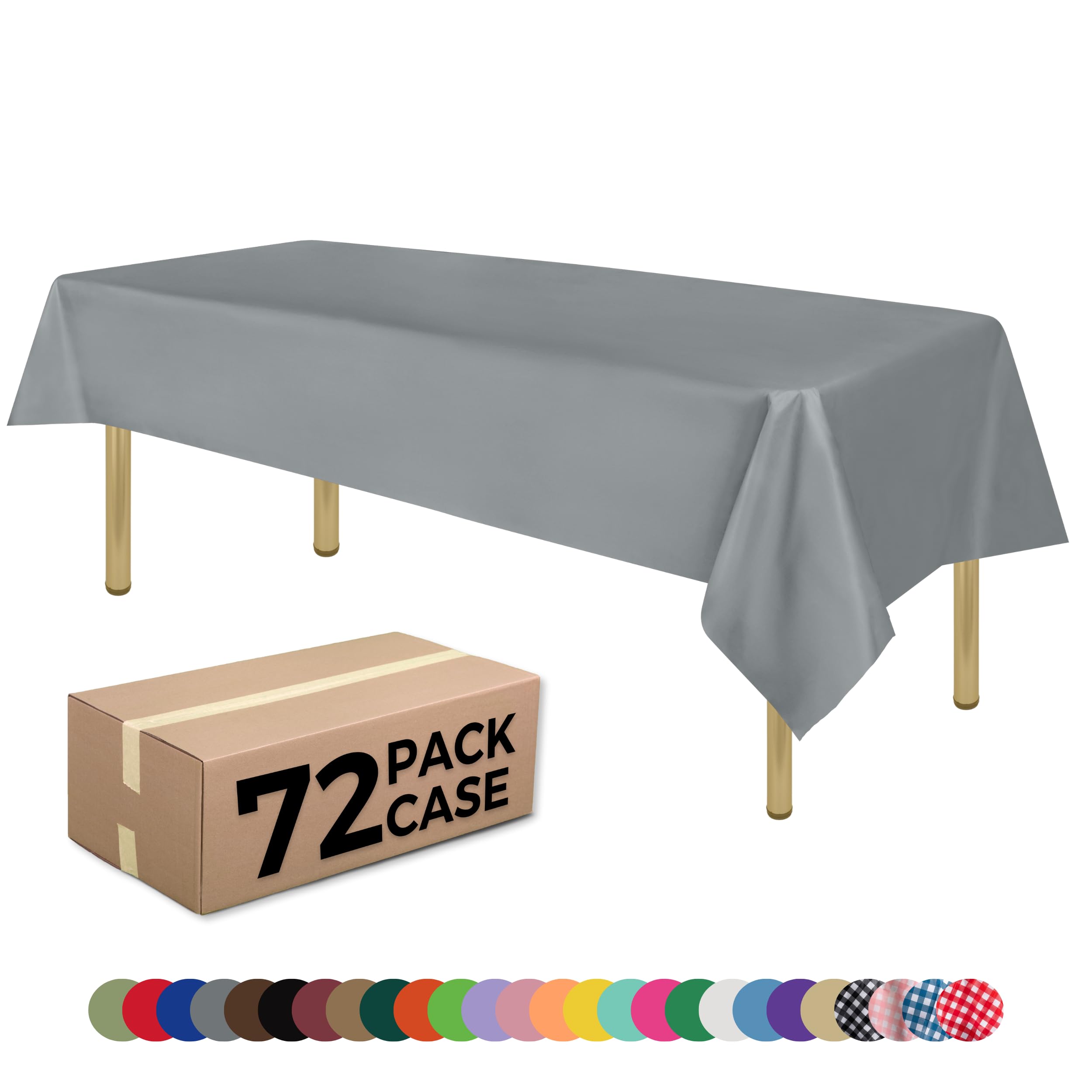 ZIMPLEWARE Silver Standard Disposable Plastic Party Tablecloth [Case of 72] 54 x 108” Rectangle Table Cover for Indoor & Outdoor Use — image 1