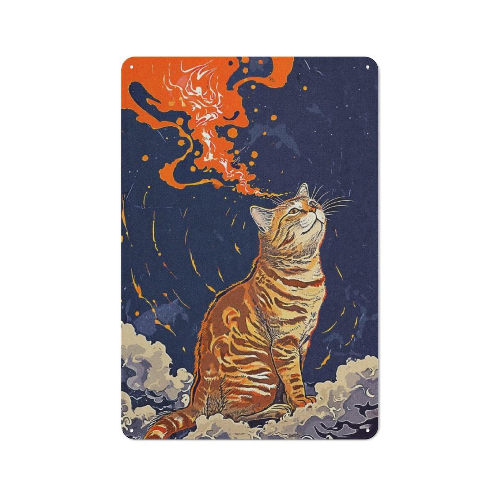 30x20cm Rustic Metal Sign with Orange Cat Japan for Hobby Room Or Studio, Metal Sign Decor for Hobby Rooms And Studios