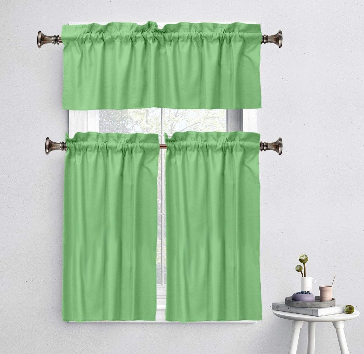Plain Cotton Valance, Decorative Window Rod Pocket Valance Half Drape for Kitchen Window 2 Panel,30x36 Inches, Mint Green