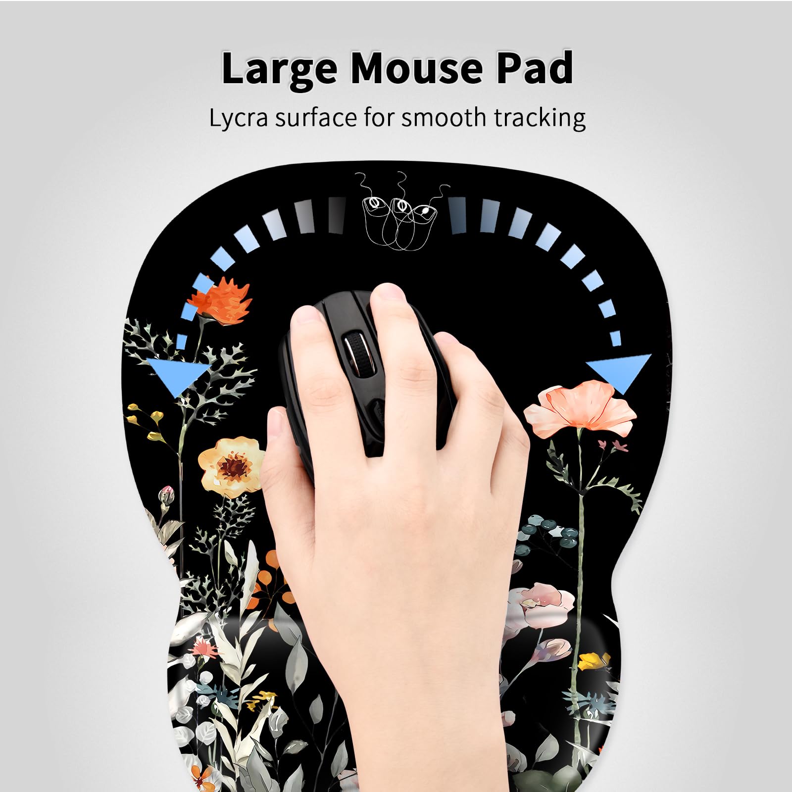 EooCoo Tappetino per Mouse con Comodo Supporto per Il Polso, 4mm Mousepad Poggiapolsi con Materiali Memory Foam, Base in Gomma Antiscivolo - Piccoli Fiori