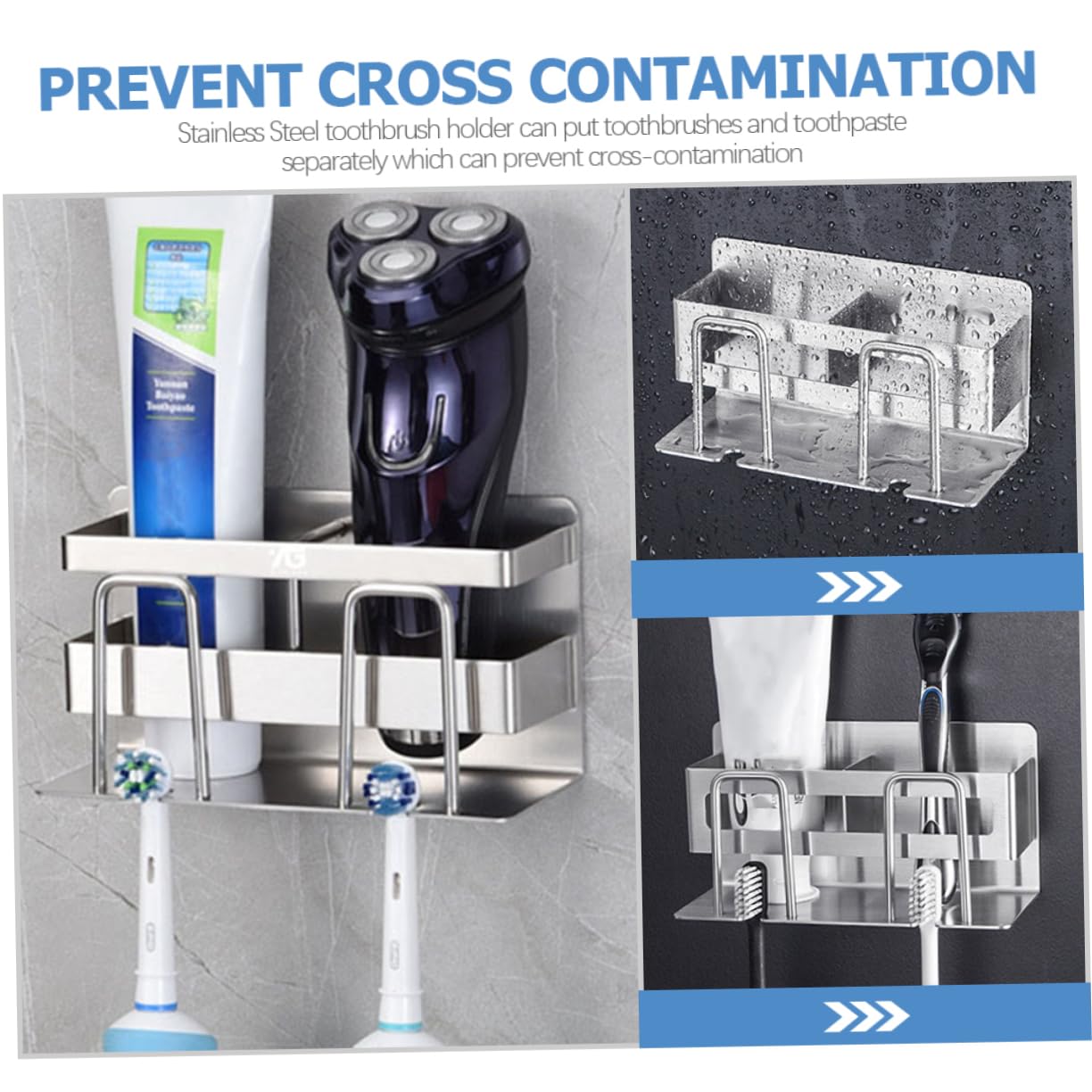 Cabilock Estante de Almacenamiento para Baño de Acero Inoxidable, Portacepillos de Dientes de Pared Compacto y Organizado, Accesorio Funcional para Sujetar Pasta y Cepillos