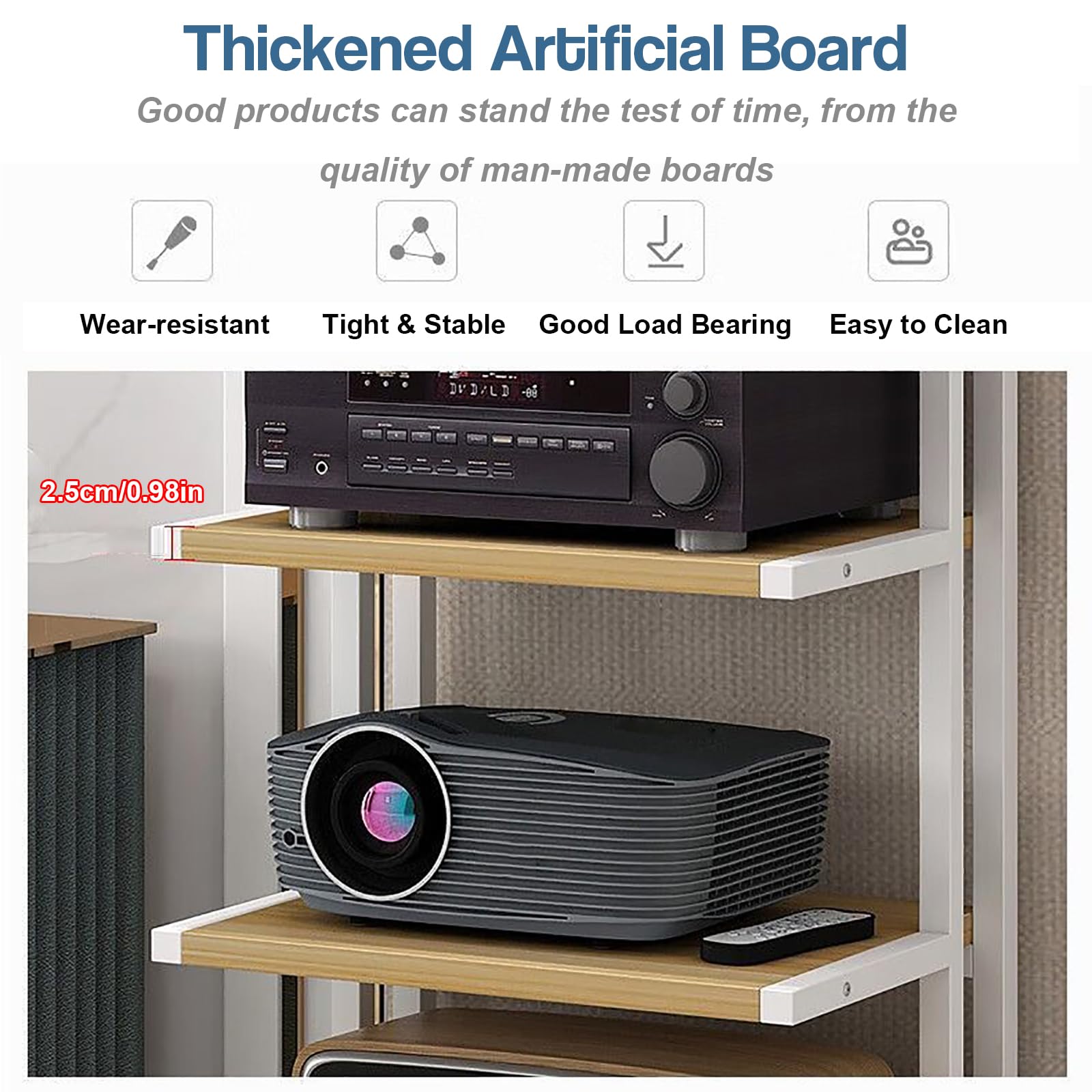 Stojak na media AV z półkami 2/3/4, metalowa szafka wieżowa stereo do systemów audio i odtwarzaczy CD, szafka na systemy stereo i elektronikę użytkową w domowym biurze, biały, 2 półki