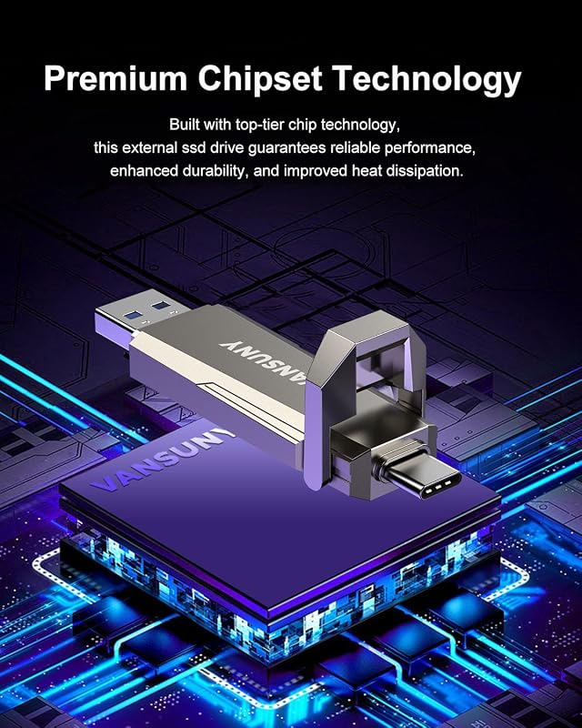 Vansuny 256GB USB-C Pendrive 1000MB/s Külső SSD iPhone Android Laptop