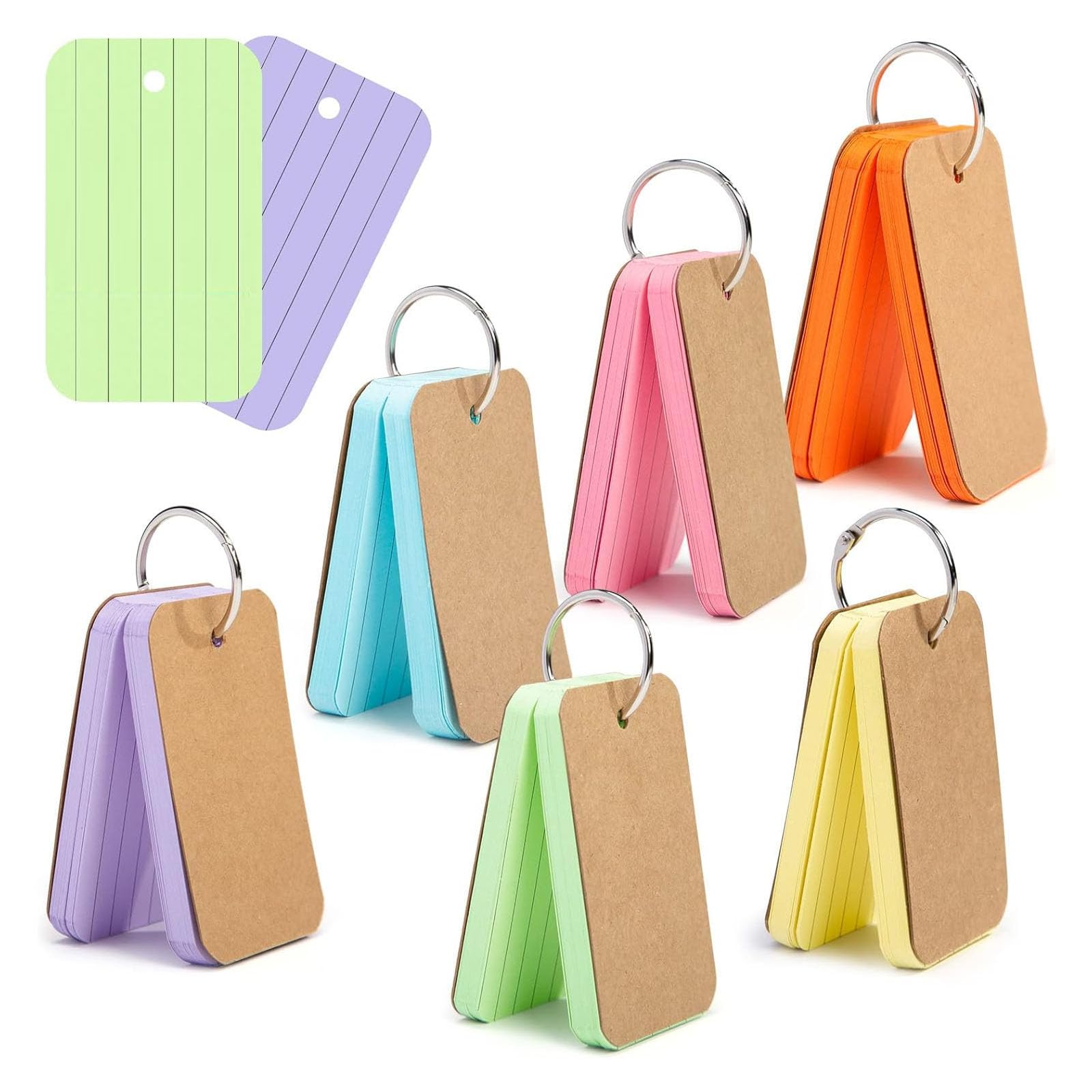 Koogel Colored Index Cards, 300 Count, 2.2 x 3.5 Inchs Flash Card Lined Ruled on Both Side, 6 Assorted Colors, Heavyweight Notecards for School Studying Learning College Office Home Taking Notes