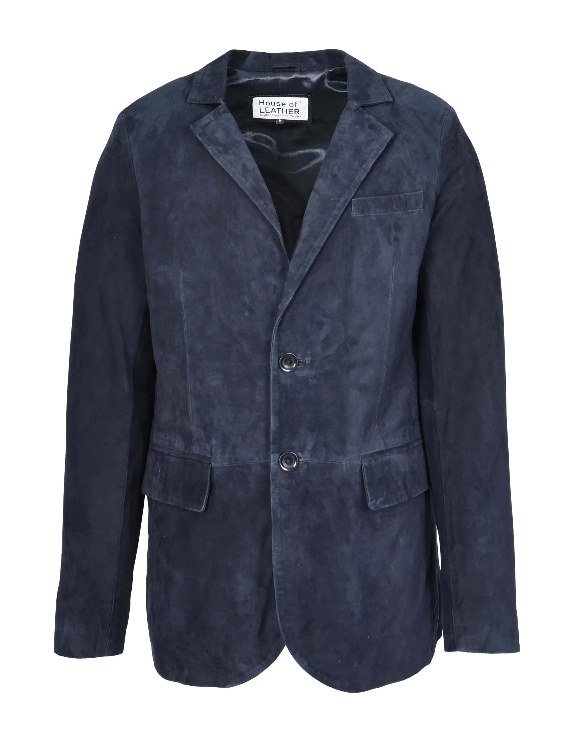 House Of Leather Men's Navy Real Goat Suede Blazer, Two Button Classic Jacket, Zavi (Uk, Alpha, L, Regular, Regular, )