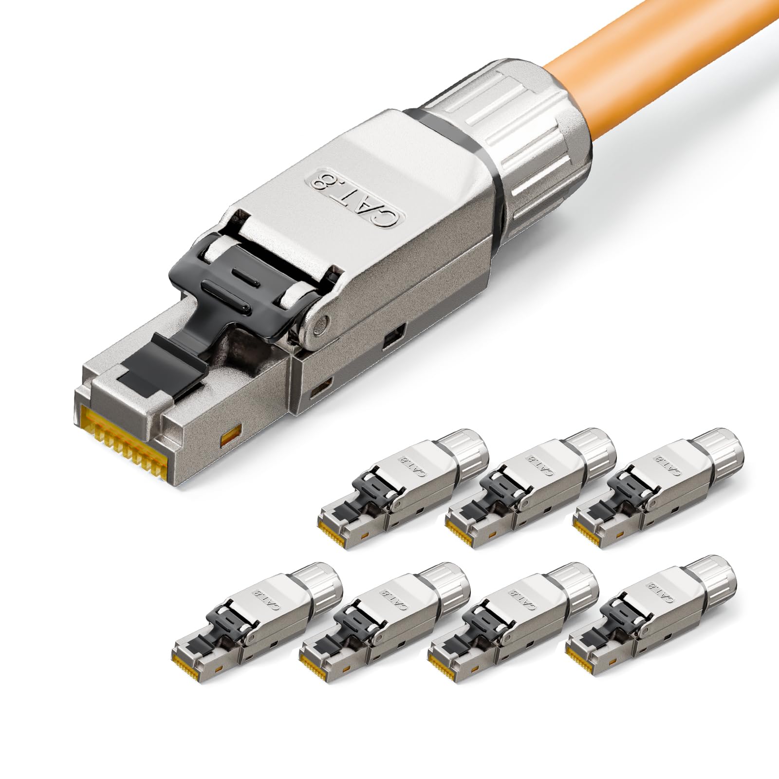 Connettore RJ45 senza attrezzi Cat8, 40 Gbps 2000 MHz, 50 U, placcato oro, spina LAN, senza attrezzi per Cat8 Cat7, cavo di collegamento schermato, spina di rete cat8 senza attrezzi