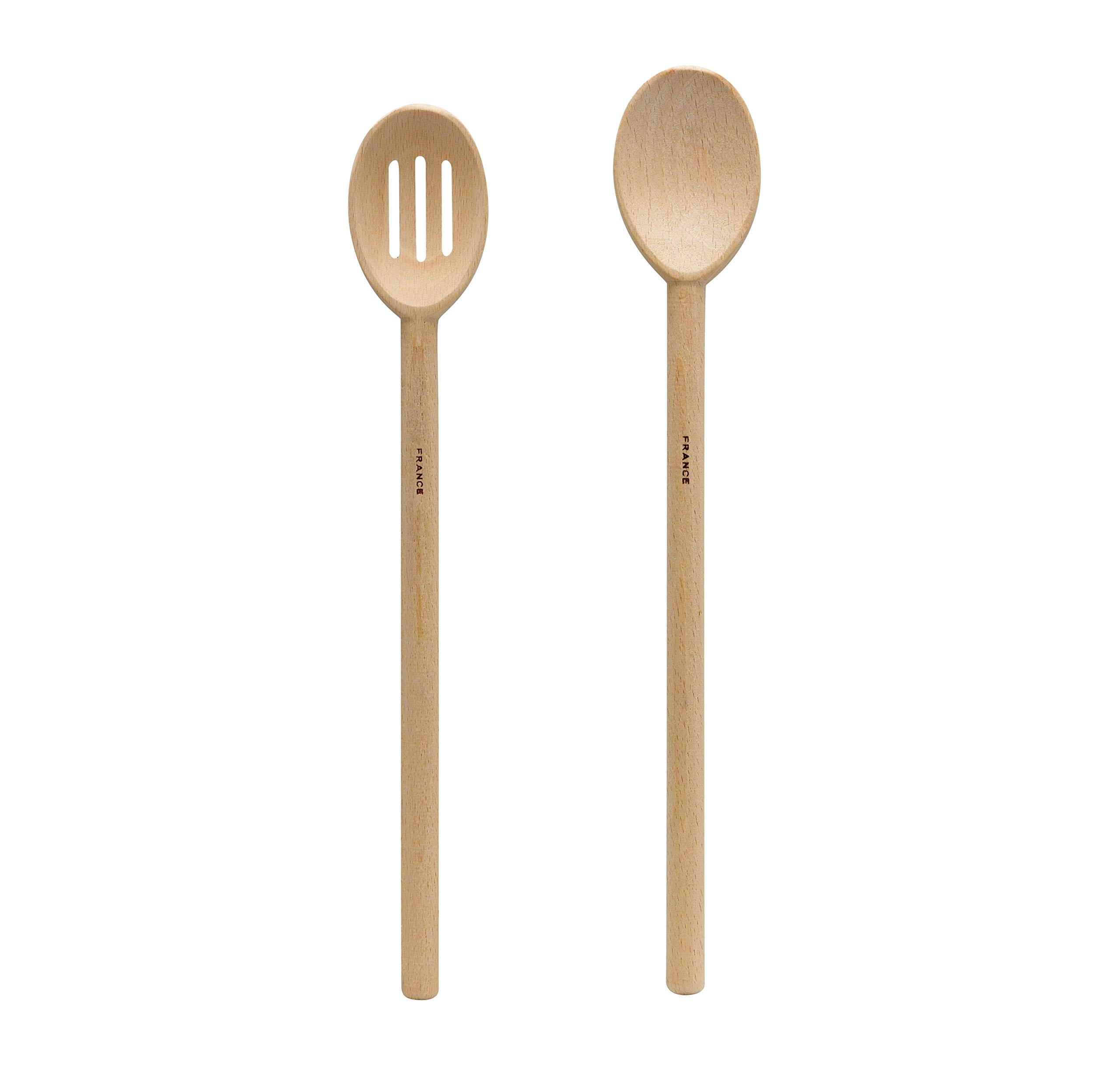 HIC Harold Import Co. BUN000679 French Beechwood Classic Solid and Slotted Spoon, Made in France, 12-Inch, Set of 2