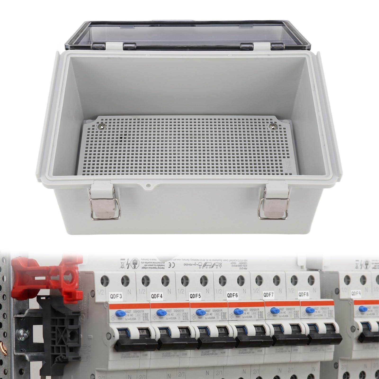 Stromverteilerkasten mit Schutzart IP67, 290 x 190 x 140 mm, aufklappbarer Projektkasten mit transparentem Deckel, ABS-Kunststoff-Elektrogehäuse für Heimwerker-Elektronik
