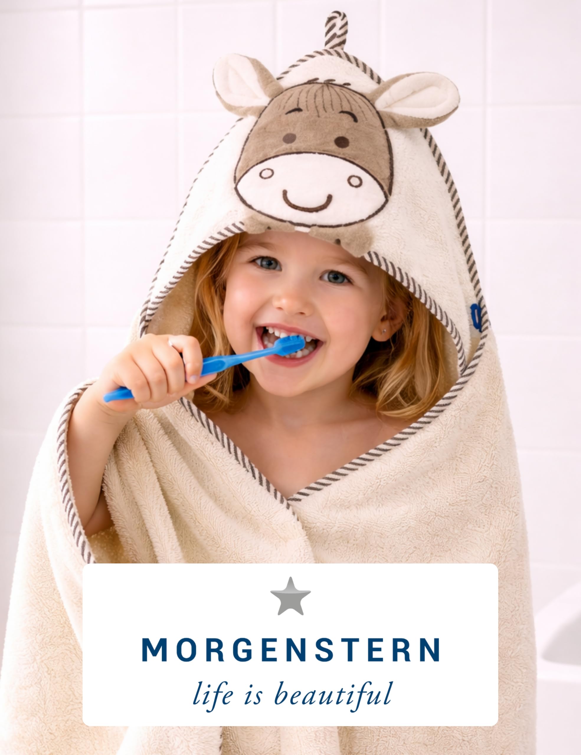 Morgenstern Kapuzenhandtuch Kinder Baby 100 x 100 cm Mädchen & Jungen 100% Baumwolle Frottee Oeko-TEX® Handtuch Badetuch Badehandtuch Esel