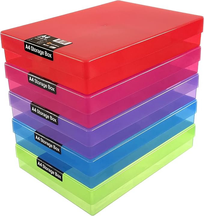 WestonBoxes A4 Colourful Transparent Plastic Craft Storage Boxes with