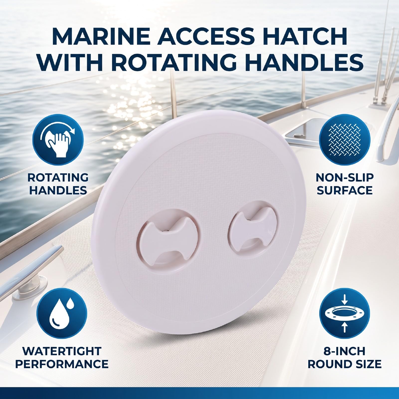 Yctze Portello Ispezione Ponte Marino, Chiusura Rotonda Antiscivolo 8in | Superficie Antiscivolo, Resistente All'acqua, Maniglie Girevoli, per Barche