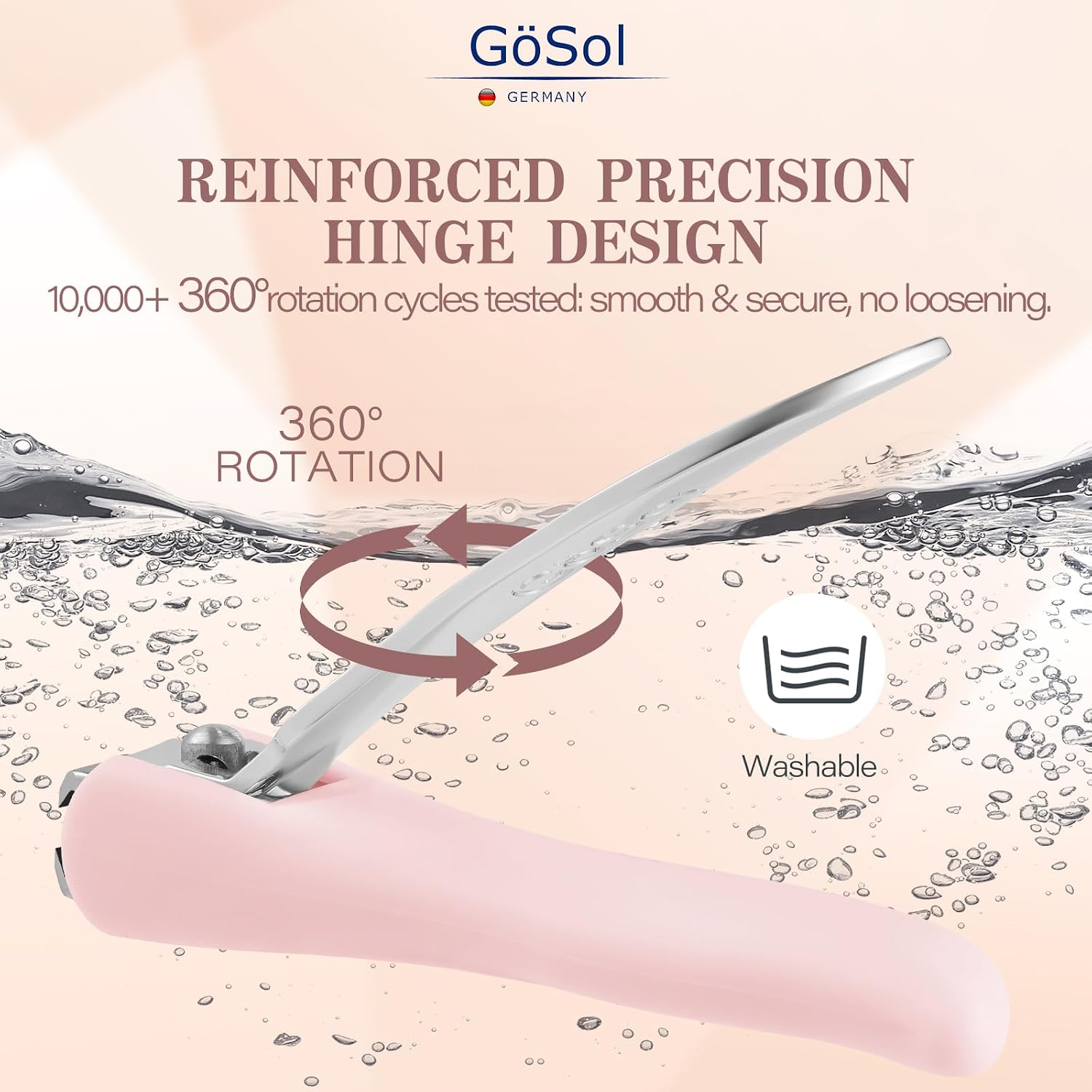 Nail Clippers Anti Splash, Sharp Curved Blades, Detachable Easy Clean Base | Premium Carbon Steel Manicure Tools with Catcher, Ergonomic Anti-Slip Soft Rubber Handle for Precise Trimming, Medium, Pink
