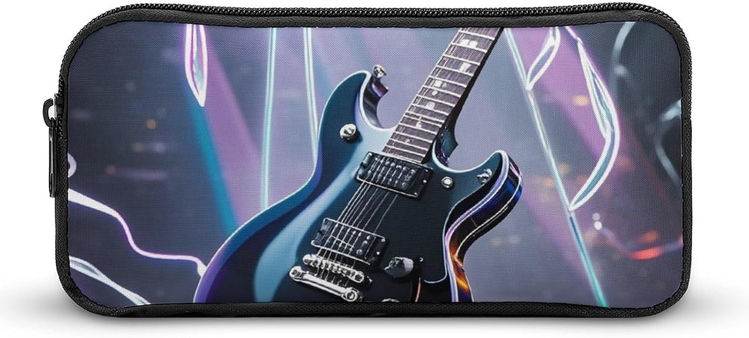Magic Electric Guitar Music Large Pencil Case, Pencil Pouch with Zipper