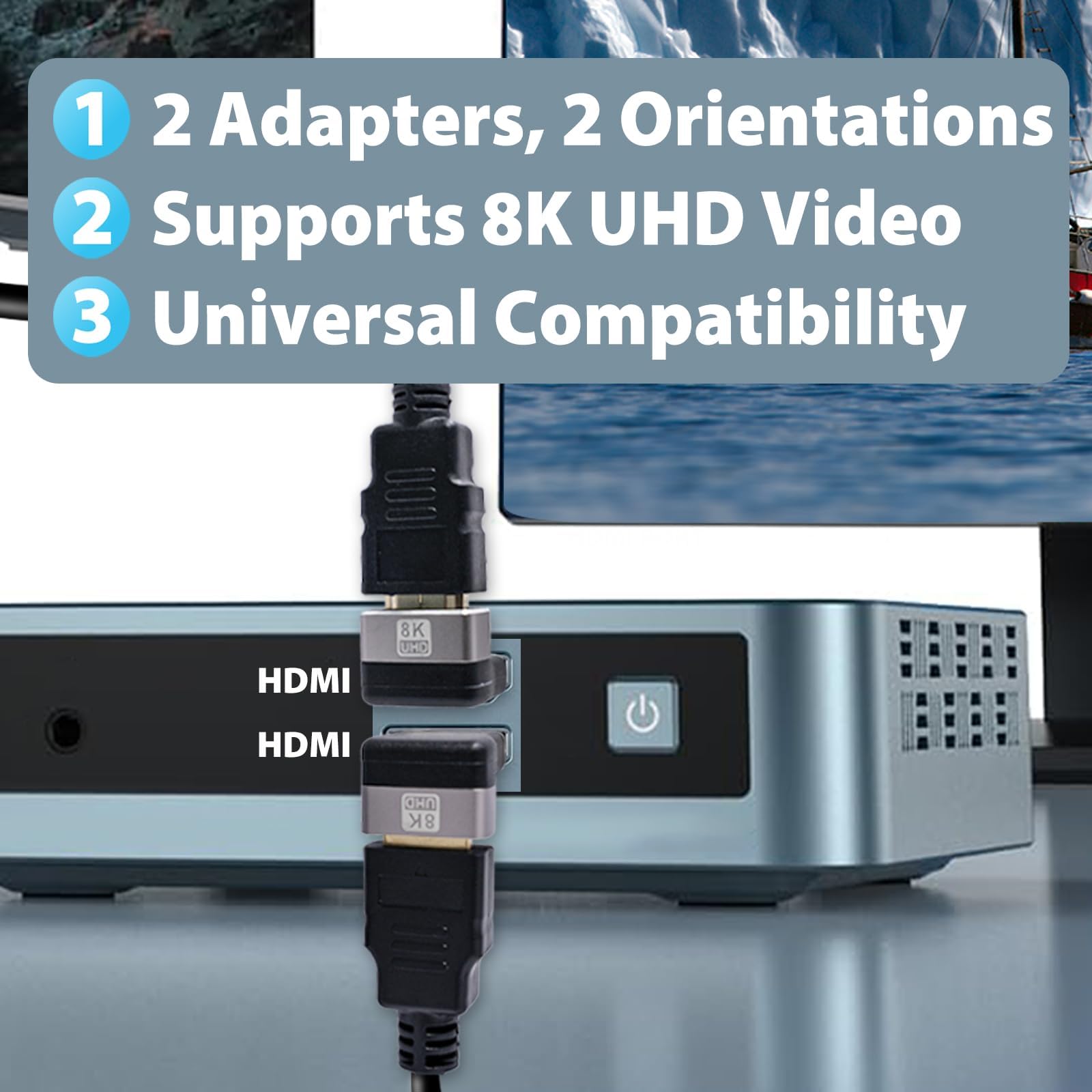 Cyberguys! Confezione da 2 adattatori HDMI 2.1 ad angolo retto 8K, 90° e 270°, prolunga HDMI da maschio a femmina, 4K a 120Hz 8K a 60Hz, placcato oro 24K, connettore a gomito HDMI salvaspazio per TV