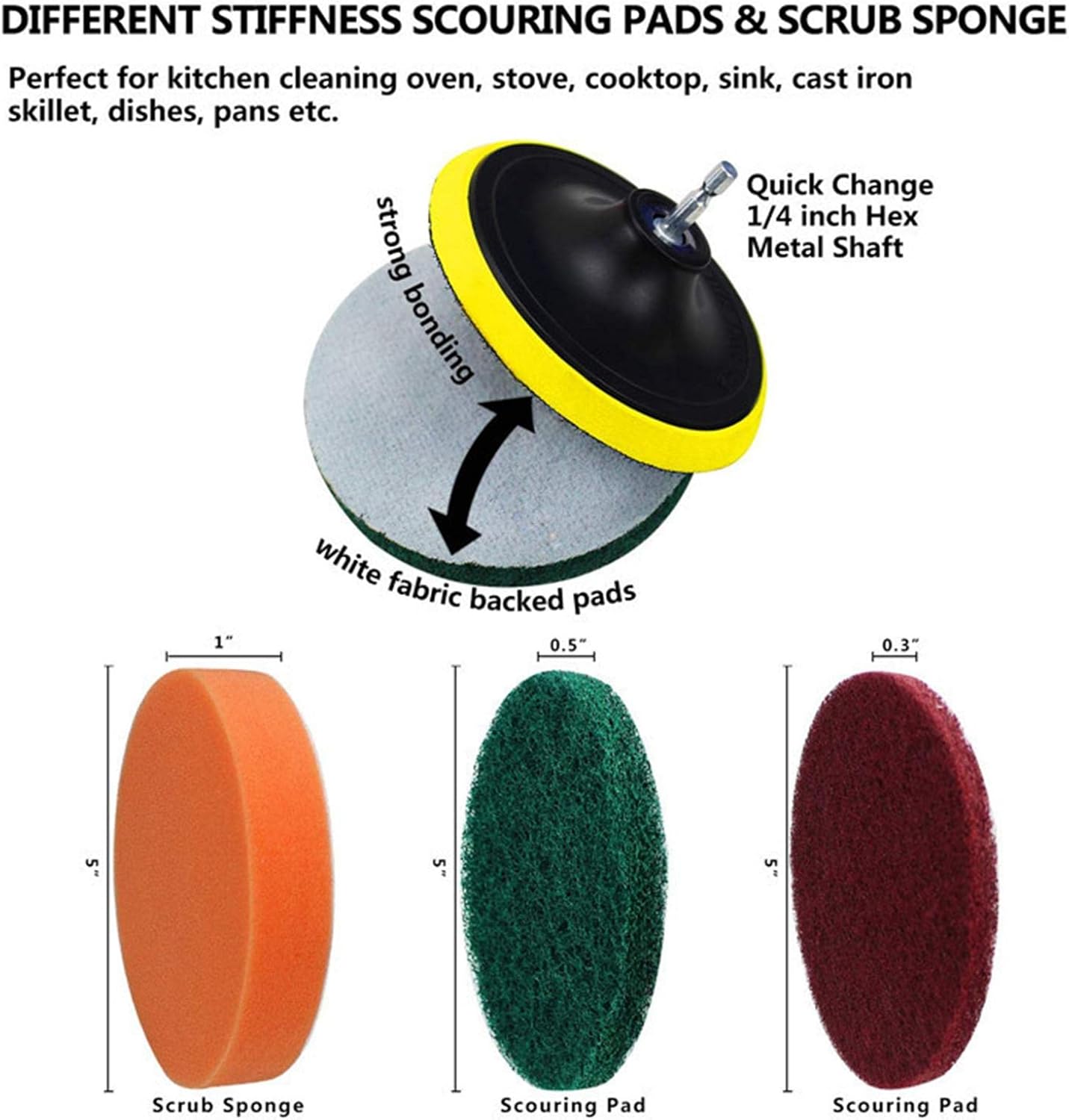 Drill Brush and Scrub Pads Kit, Multipurpose Drill Brushes Attachment Set, Powerful Scrubber with Extend Long Attachment Cleaning Supplies for Grout, Tiles, Sinks