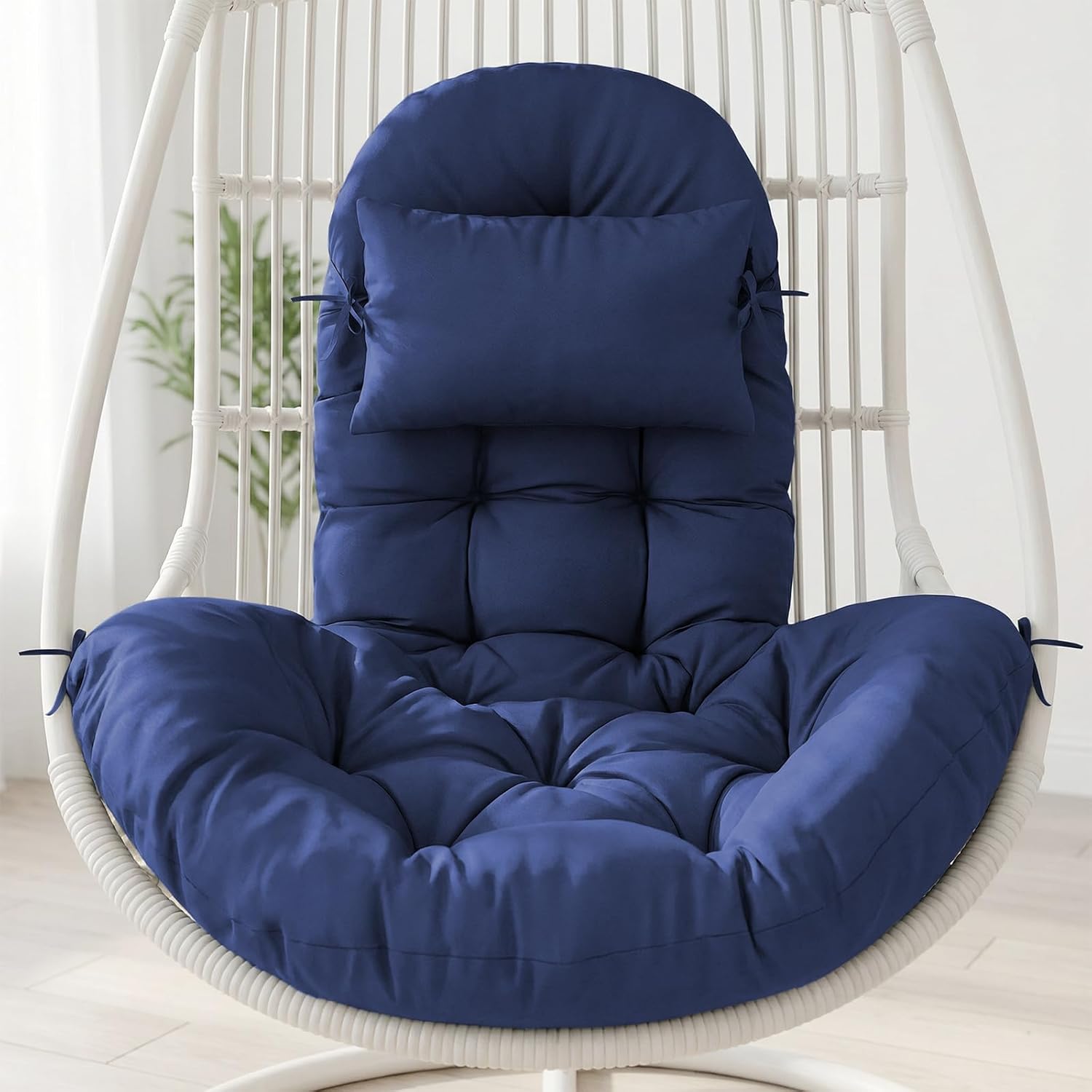 Outdoor egg Chair Cushion Replacement 51x37 Inch,Thicken Foldable Removable Waterproof Egg Chair Cushions with Headrest,Rocking Chair Cushions for Indoor Outdoor Patio Garden,Patio Swing Cushions,Bule