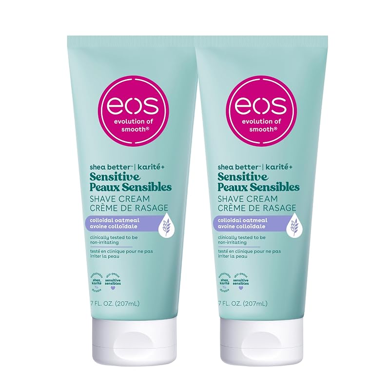 Creme de barbear eos Shea Better para pele sensível, sem fragrância, Pacote com 2 de 198 g