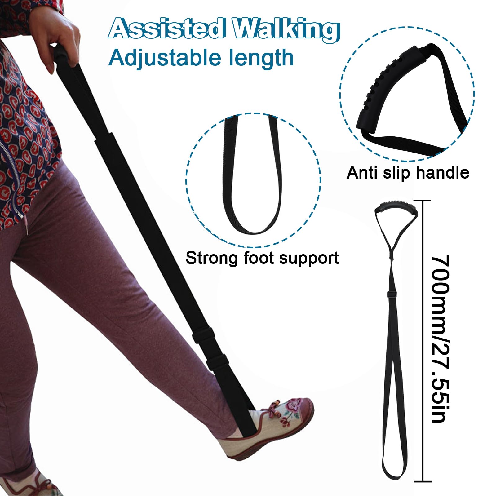 Enfile Chaussettes Kit 4 Pièces Pince de Ramassage de 80 cm, Chausse Pied Long, Aide Chaussettes, Sangle de Levage de Jambe avec Poignées pour Personnes Agées ou à Mobilité Réduite