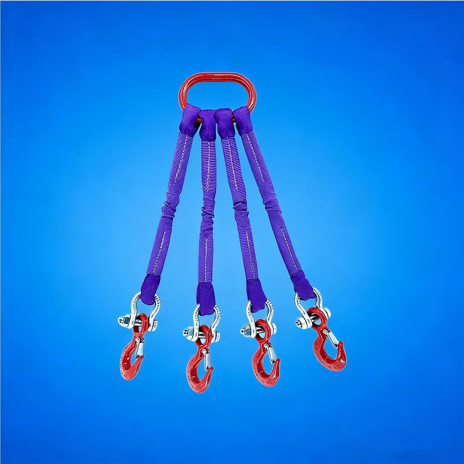 4-Strang-Hebeschlingen-Set mit Haken – 5 t Tragkraft – Robuste Polyester-Gurtbandschlingen mit Ringen – Anschlagmittel für Baustellen und Gütertransport(6.56ft/2m)