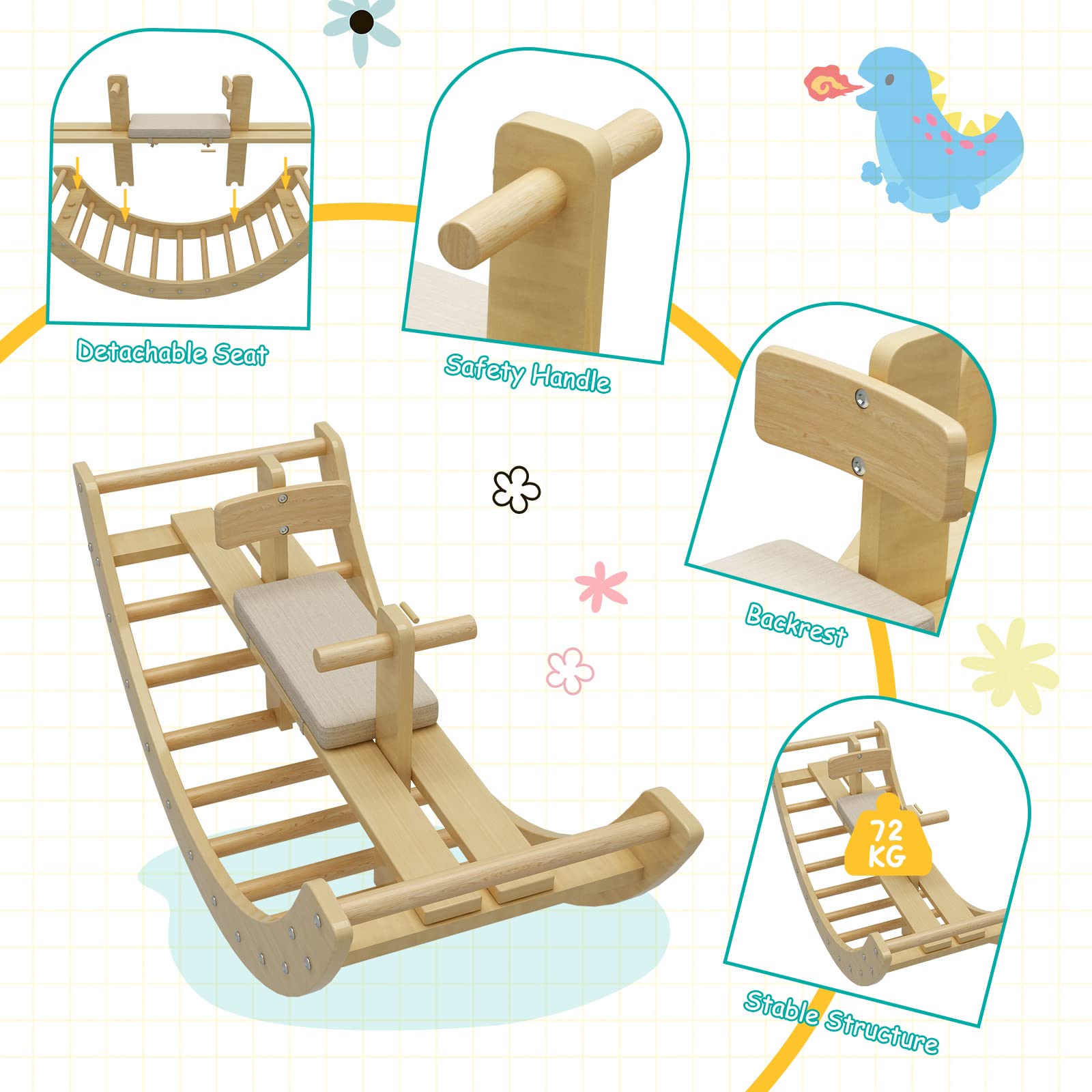 BanaSuper Rockeros Waldorf Arco de Caballito Balancín de Madera para Niños Arco de Escalera Juguetes de Gimnasia Montessori para Pequeños (Natural)