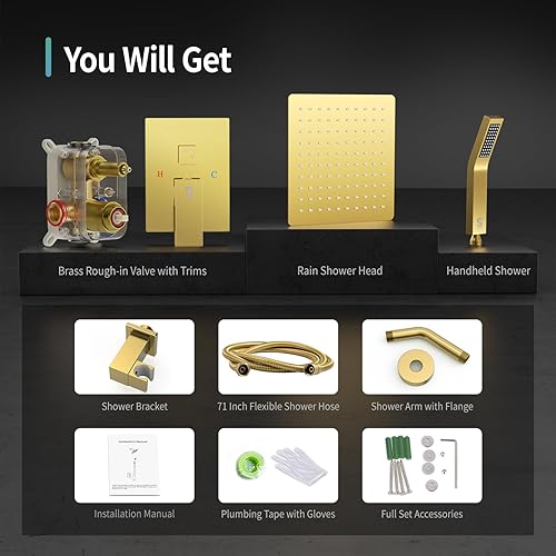 Miniatura 132 de SR SUN RISE Sistema de ducha negro mate de 12 pulgadas, latón de 12 pulgadas, mezclador de lluvia de lujo, conjunto combinado de ducha montado