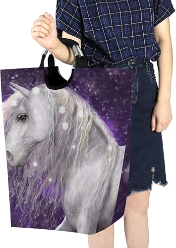 Miniatura 7 de senya - Cesta de almacenamiento grande plegable para ropa infantil, juguetes, unicornio de nieve con fondo morado