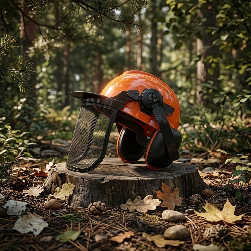 Casque Forestier ABS avec Visière et Cache-Oreilles | ABS , visière maille relevable, cache-oreilles intégrés, protection pour yeux et oreilles, pour idéal tronçonneuse