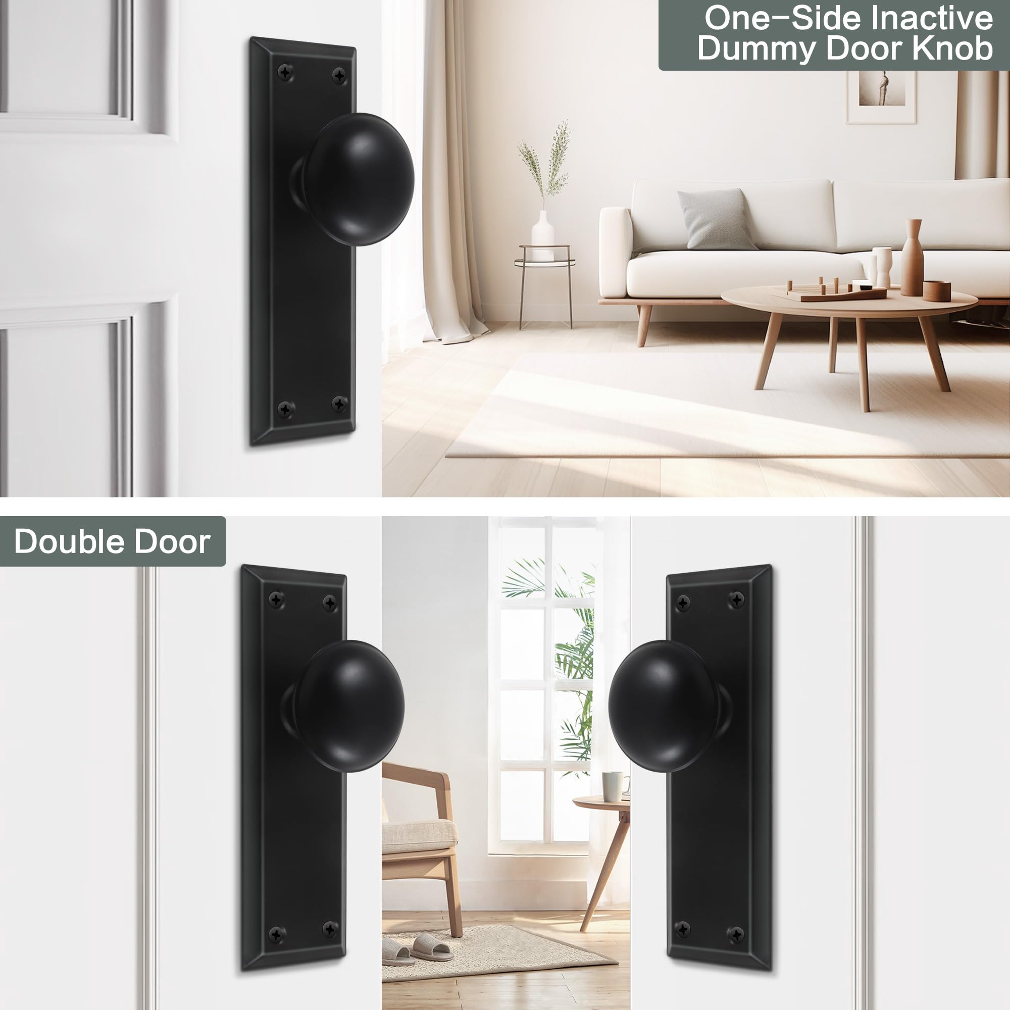 newliplace 2 Pack One-Sided Black Dummy Door Knobs Interior