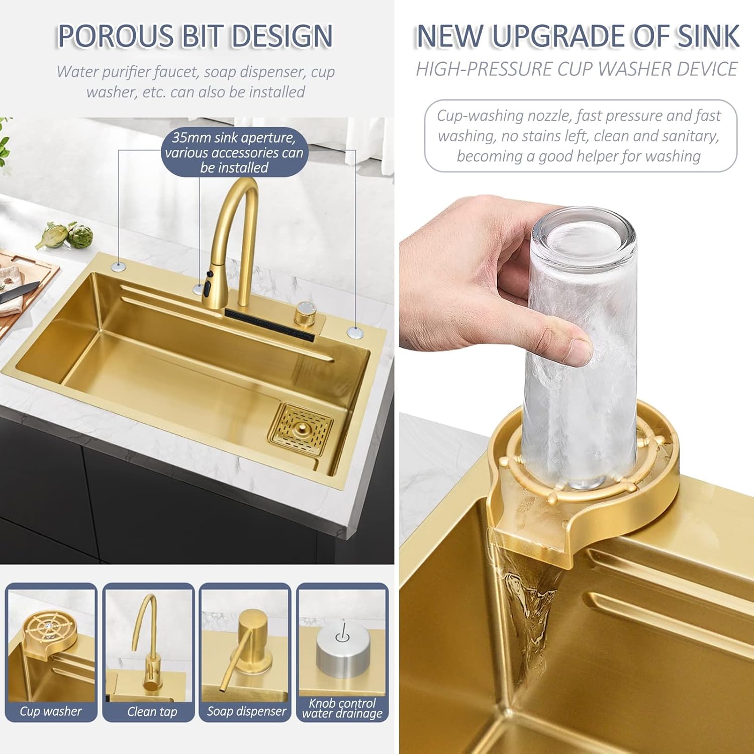 バーシンク シングルボウル ウォーターフォールシンク バーシンク 多機能 RV シンク 蛇口と排水アセンブリ付き