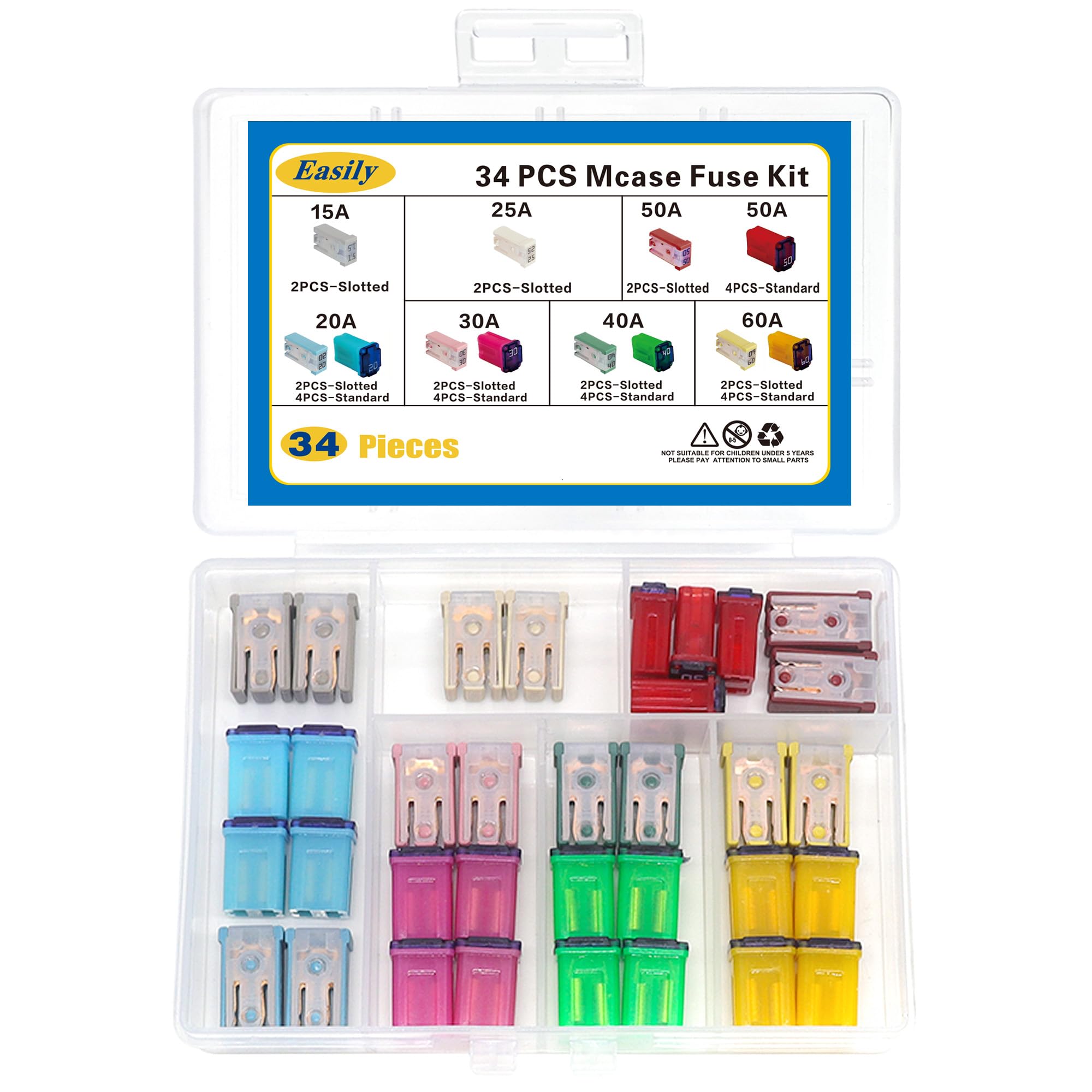 Kit di 34 fusibili a cartuccia compatibili MCASE per auto straniere e domestiche, camion e SUV