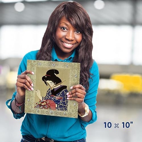 Miniatura 8 de 3D Rose 3dRose Geisha On Reloj de pared de papel oriental vintage, 13 pulgadas (DPP_38117_2)