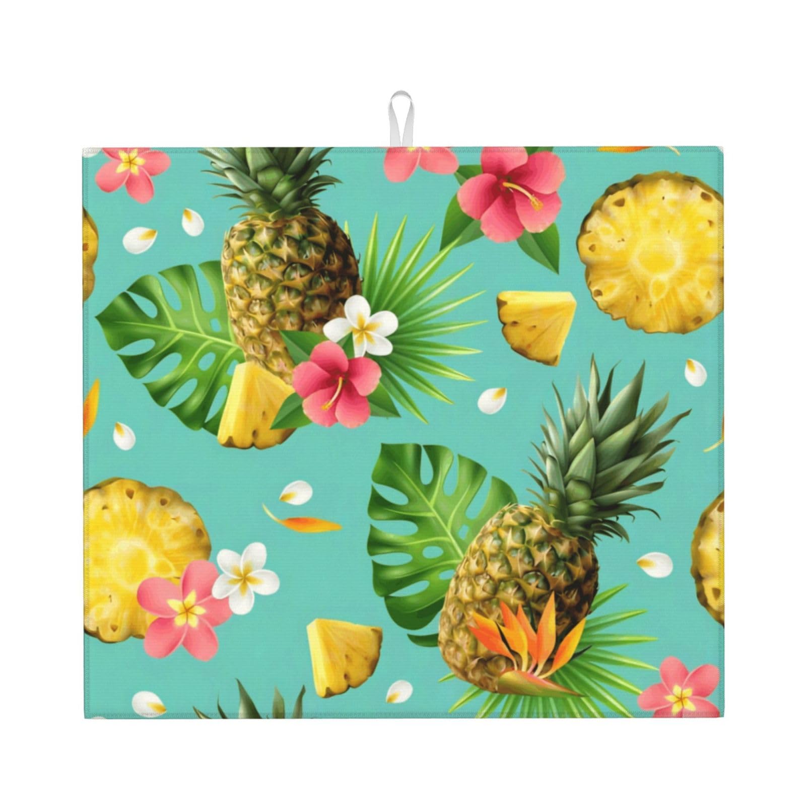 Yyhhaofa Black Tropical Pineapple Prints Kitchen Drying Mat – Absorbent Dish Throw For Countertops, Non-Slip Quick-Dry Layer With Stylish Prints