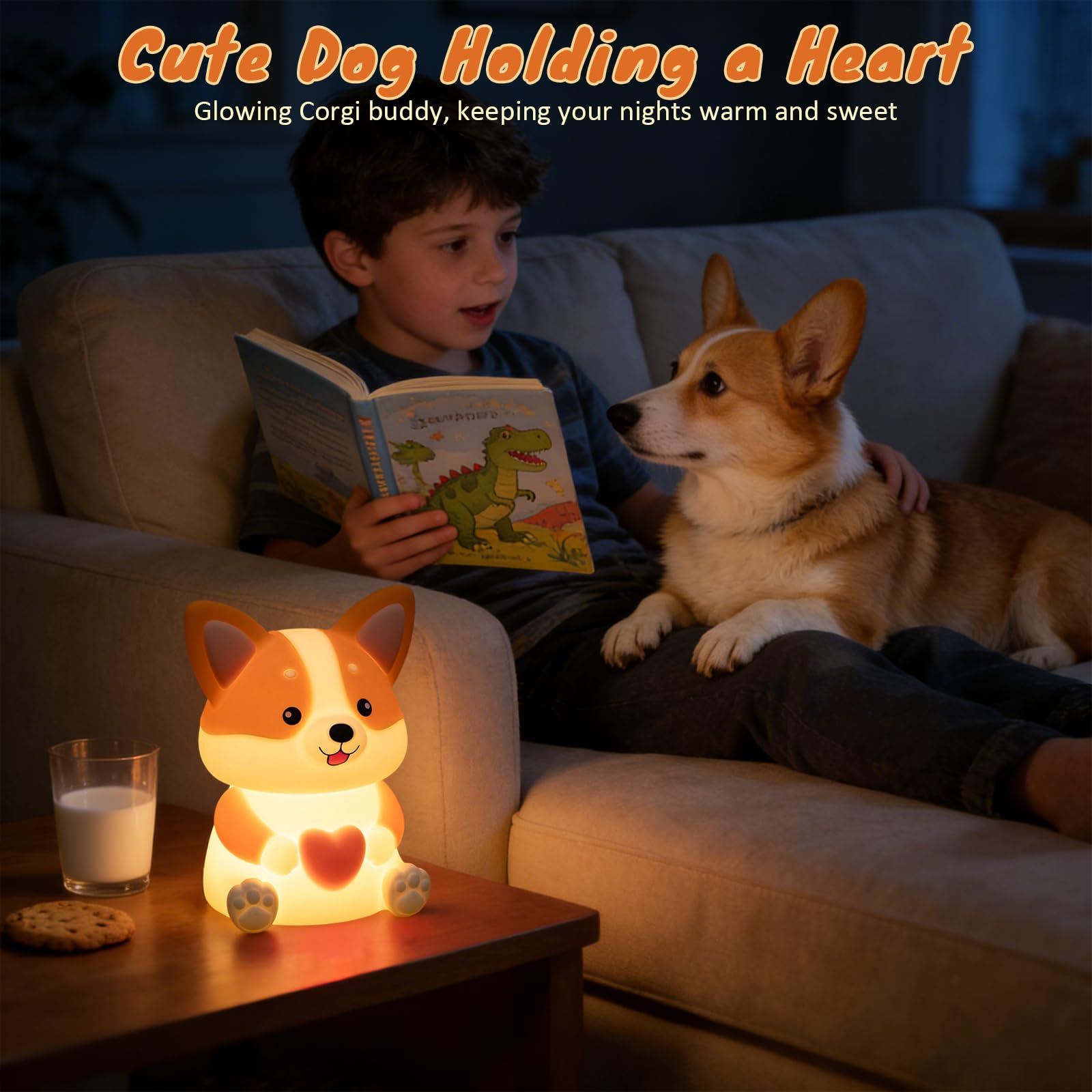 LED-Nachtlicht für Kinder, niedliches Welpen-Nachtlicht mit 3 Helligkeitsstufen, Touch-Dimmbare Nachttischlampe mit Timer, Squishy Wiederaufladbare Silikon-Tierlampe für Jungen Mädchen Kinderzimmer