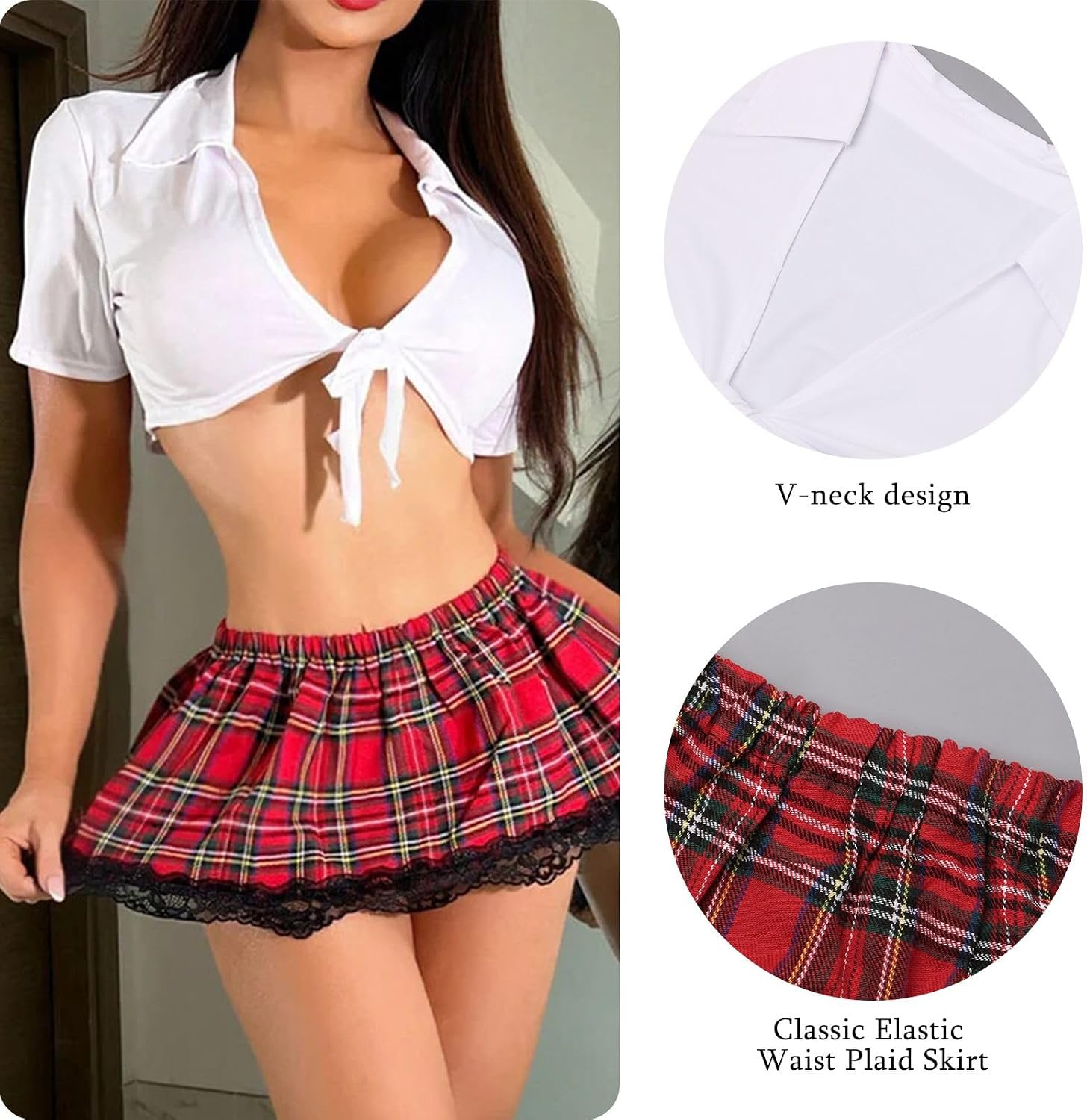 Women Sexy Cosplay Schoolgirl Costume 2-Piece Student Lingerie Set