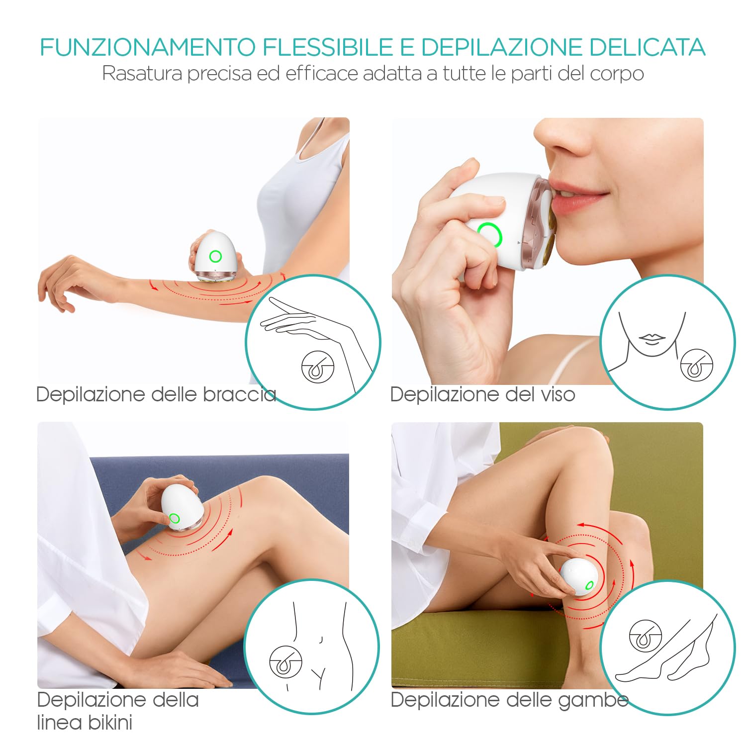Rasoio Elettrico Donna con Testina 3D, Lama Autoaffilante e Ricaricabile–Rasoio Donna Elettrico per Viso, Corpo, Gambe, Ascelle e Bikini–Utilizzabile a Secco e sotto la Doccia ES300 (Oro)