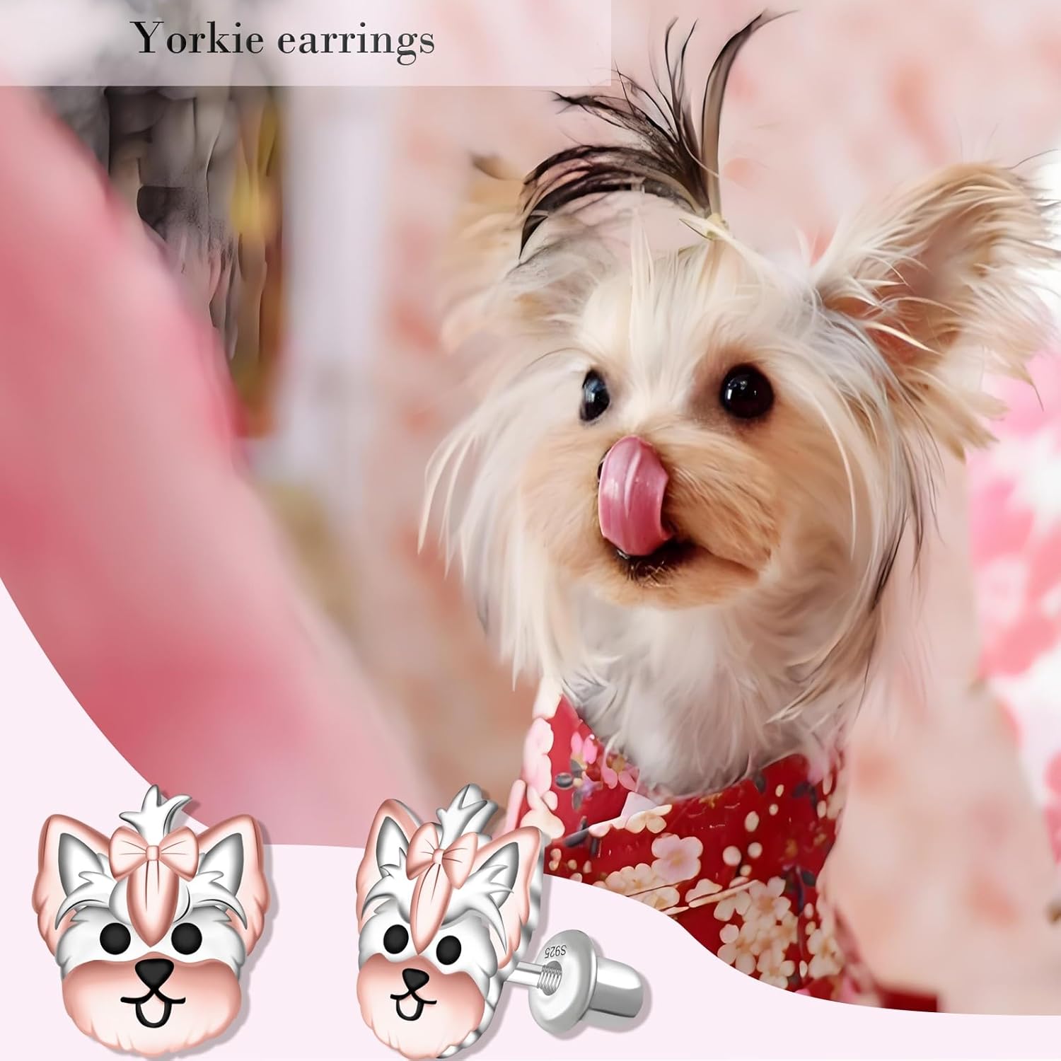 Christmas Yorkie Screw Back Earrings - 925 Sterling Silver Yorkshire Screw Earring Yorkshire Terrier Earring Puppy Cute Dog Jewelry Gifts Hypoallergenic for Women Dog Lover - Image 2