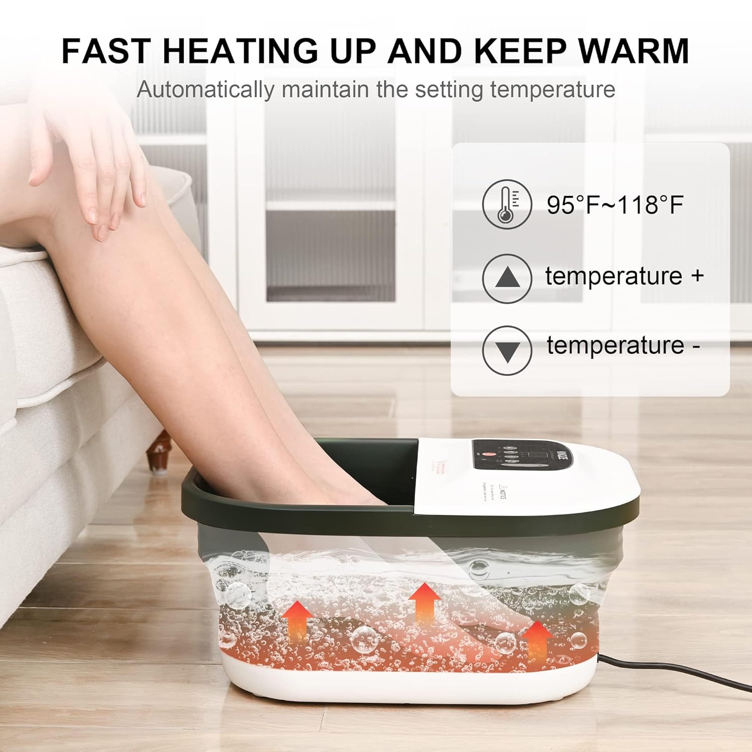Foot Spa with Heat and Massage and Jets, Collapsible Foot Bath with Bubbles, Vibration, Red Light Pedicure Foot Soaking Tub, Temperature Control, 8 Massage Roller, Pumice Stone Foot Spa Massager