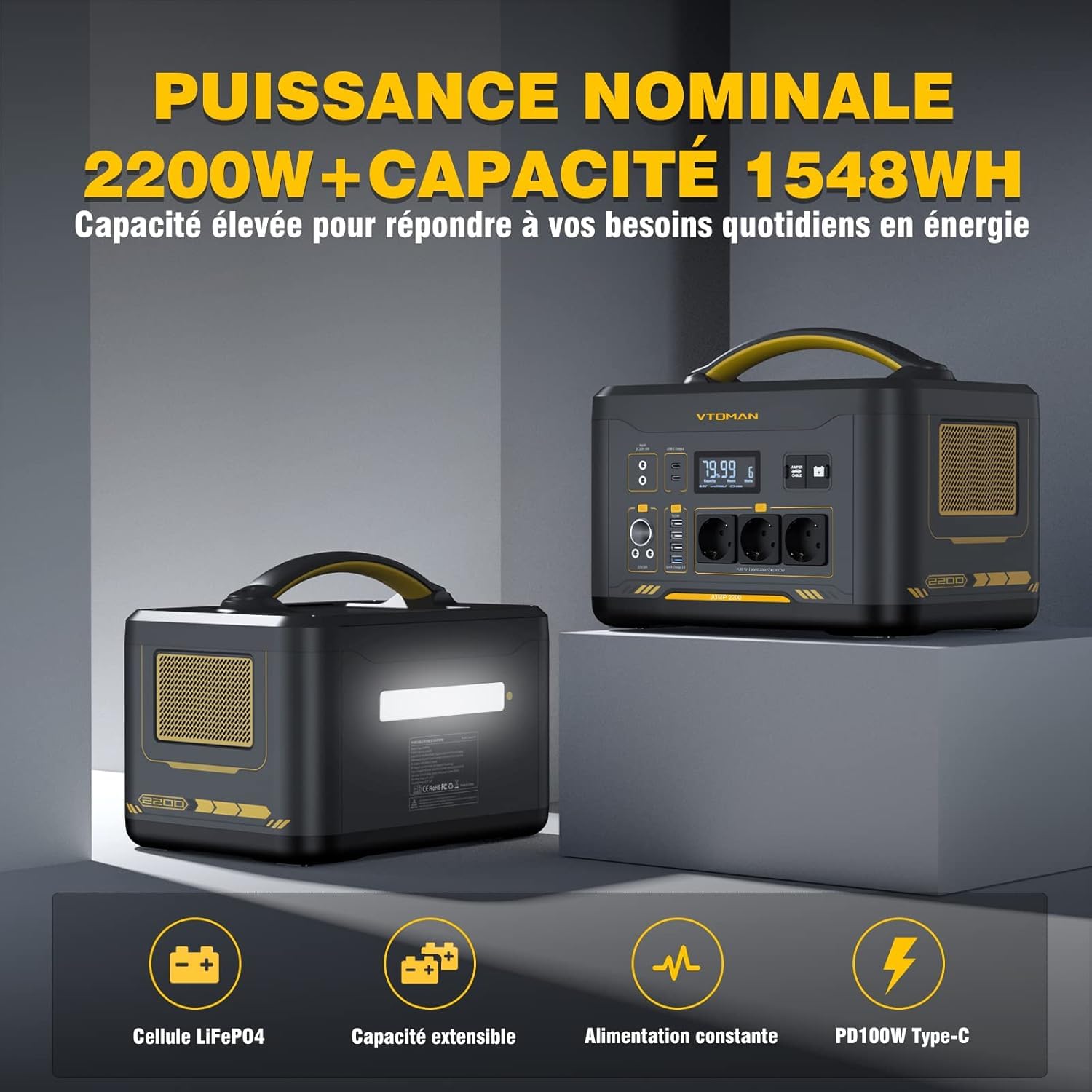 VTOMAN Jump 2200 Station électrique Portable avec 200W Panneau Solaire