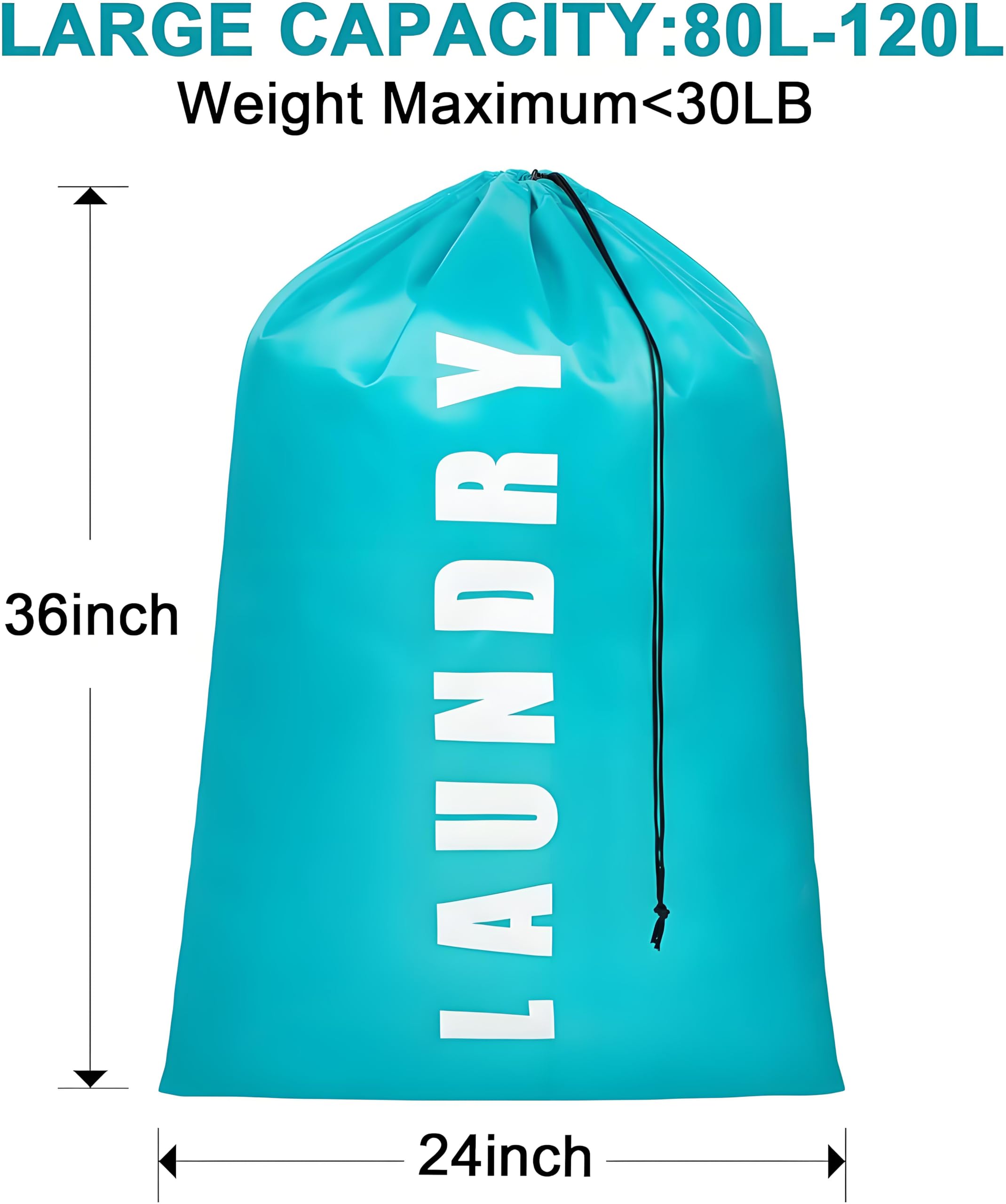 Paquete de 2 bolsas de lavandería grandes, bolsa de lavandería portátil de 24 x 36 pulgadas con cordón de cordón, bolsas de lavandería de viaje para ropa sucia, ideal para viajes, hogar, dormitorio y