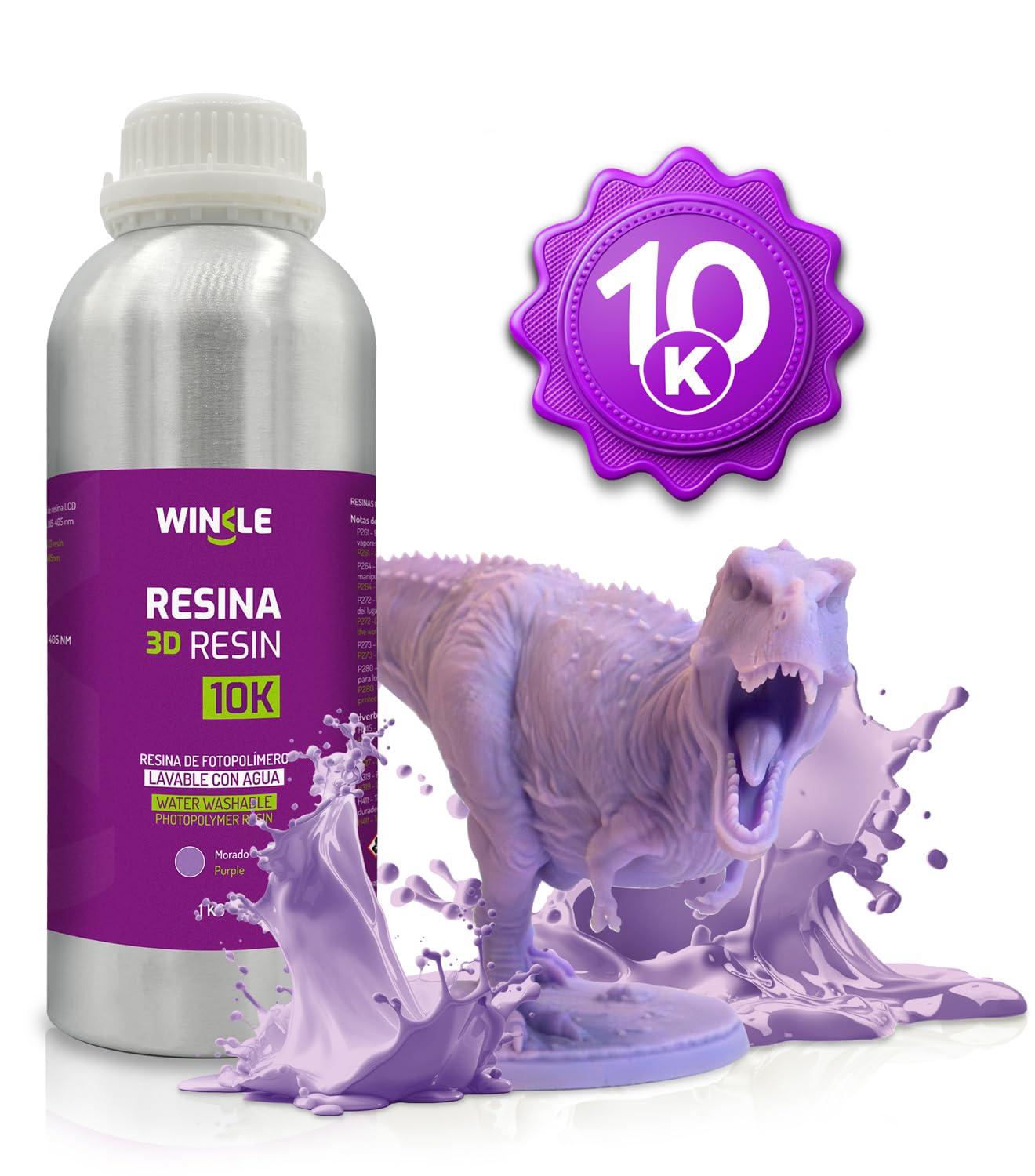 WINKLE Resina 3D 10K viola 1kg | Stampante 3D Resina | Resina lavabile in acqua | Stampanti DLP e LCD | Resistente agli urti | Alta precisione e basso odore | Finitura dettagliata