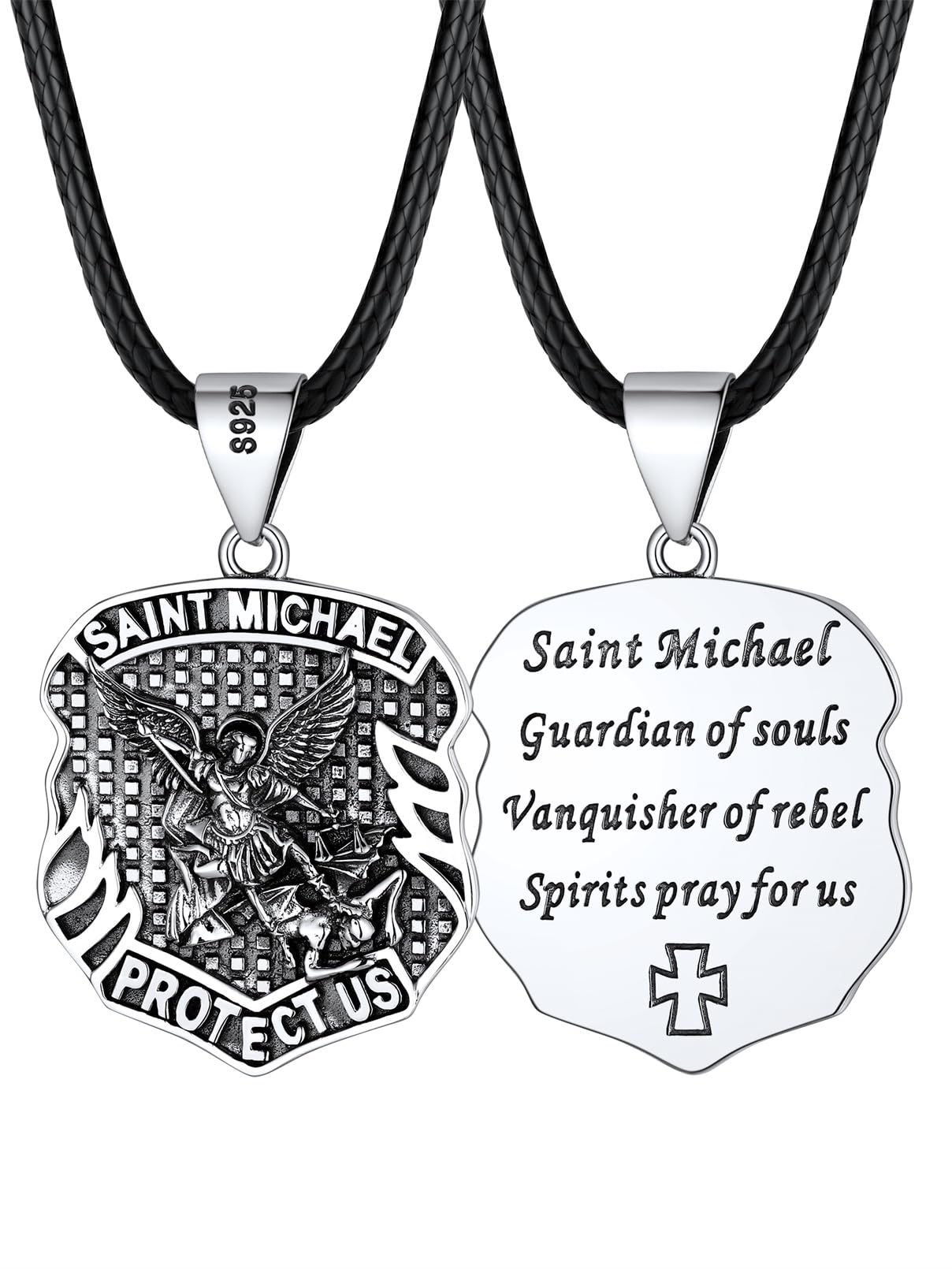 FaithHeart St Christopher/Michael Necklace for Men, 925 Sterling Silver Patron Saints Medallion Pendant Stainless Steel Chain/Leather Necklaces Cord, Catholic Amulet Gifts