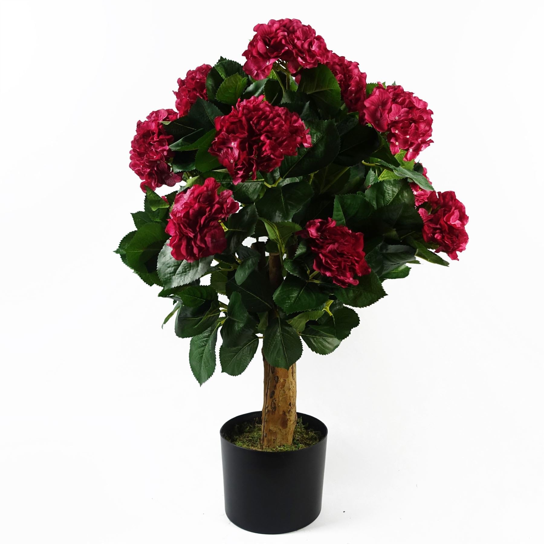 Artificial Pink Hydrangea Plant Potted 75cm - Silk Flowers - Wood Trunk - Weighted Pot - Botanik