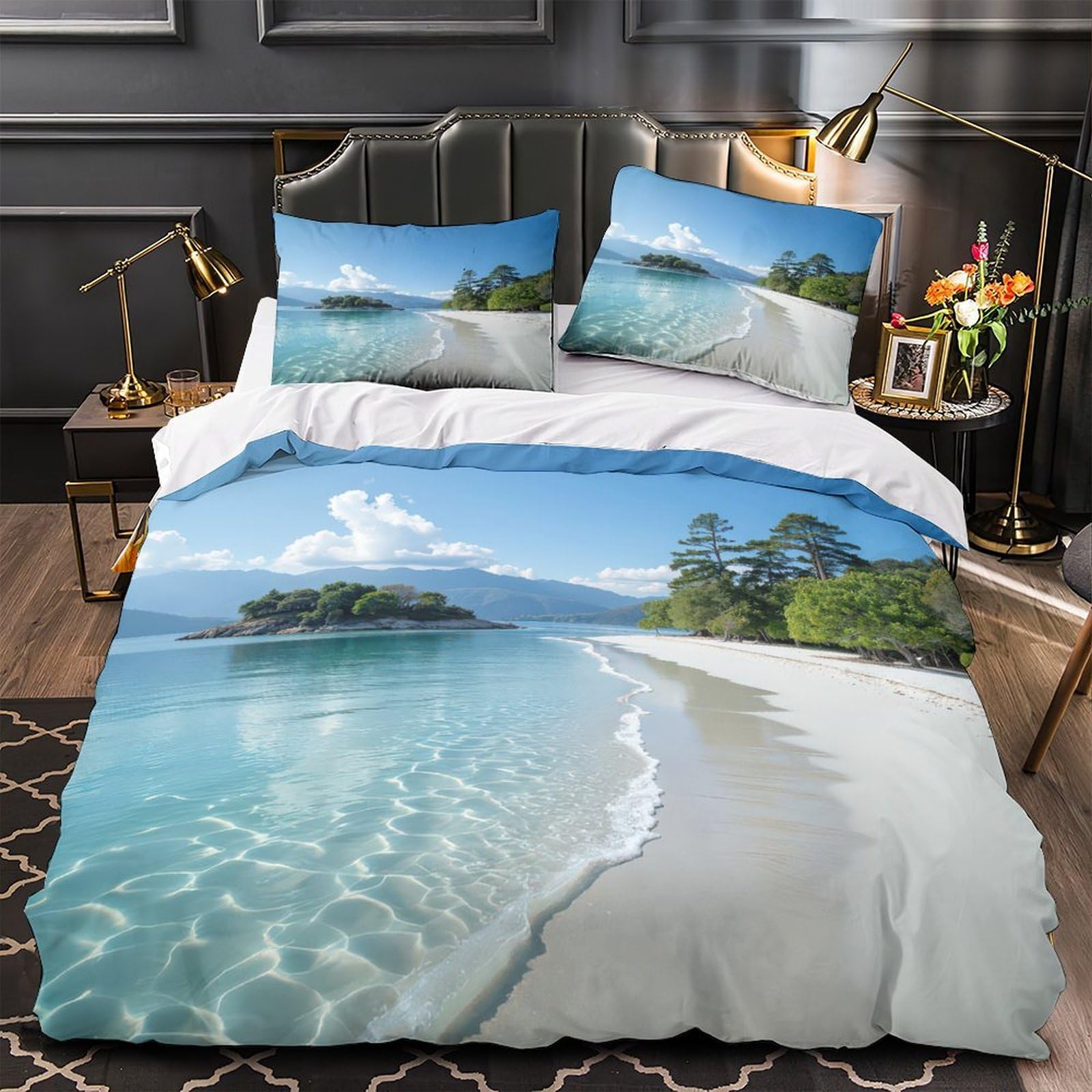 Housse de couette plage 3D 200x200 cm avec 2 taies d'oreiller en microfibre respirante