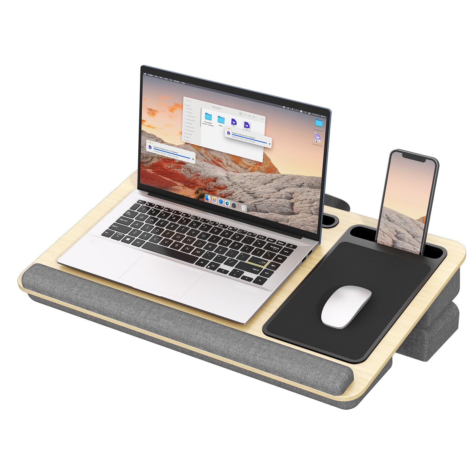 Lap Desk per computer portatili fino a 17.3", PUTORSEN scrivania portatile extra large con tappetino per mouse e tappetino da polso per notebook, Tablet, supporto per laptop con supporto per tablet