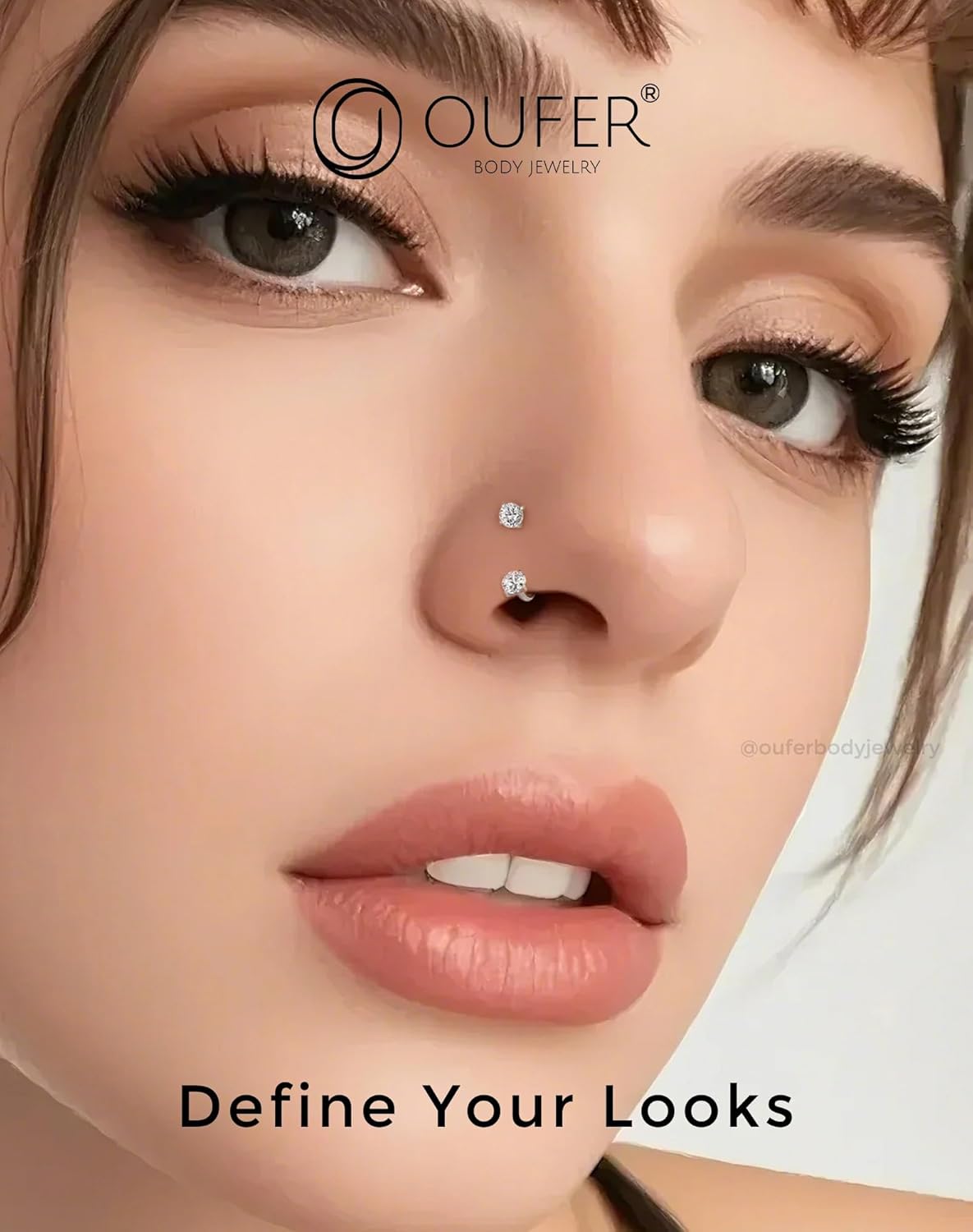 OUFER 2PCS 316L Surgical Steel Horseshoe Nose Rings Hoops, 20G Push Pin Threadless Nose Rings For Women Men, Double Crystal Horseshoe Septum Lip Eyebrow Helix Daith Ear Piercing Jewelry-7mm and 8mm - Image 2