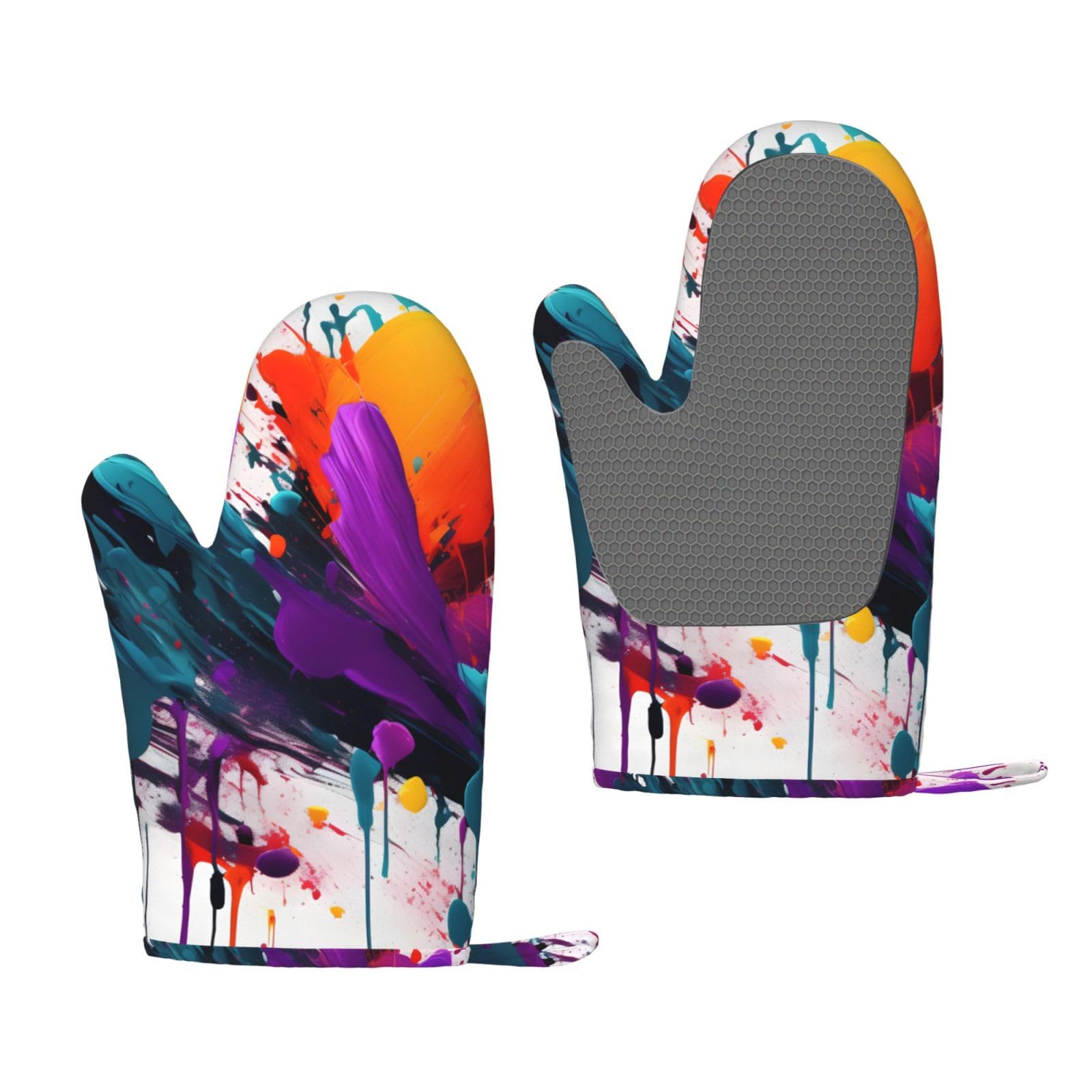 Paint Splatter Print Oven Mitt Non-Slip Heat-Insulating Silicone Ovens Mitts Kitchen